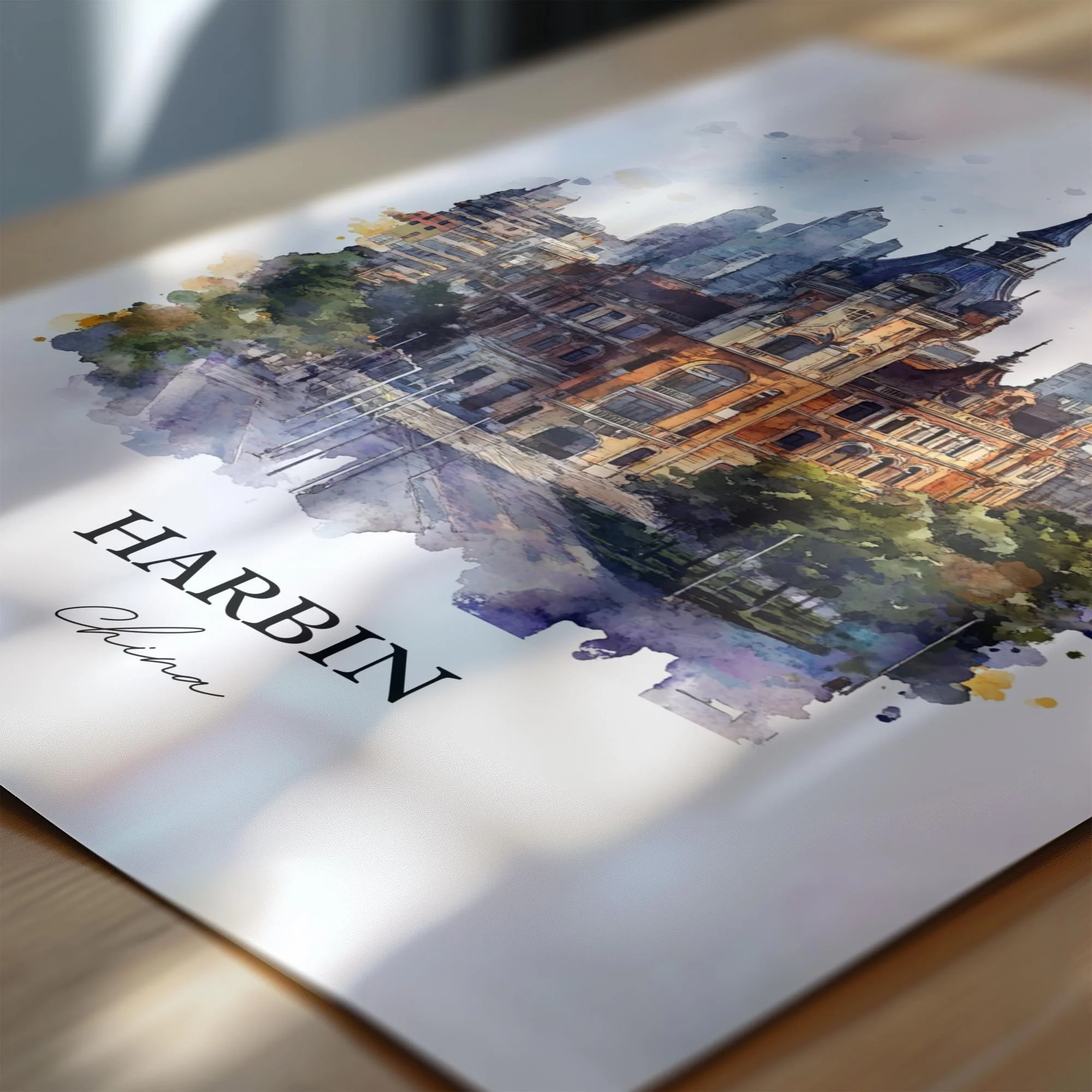 Harbin, China – Watercolor Art Print - Image 2