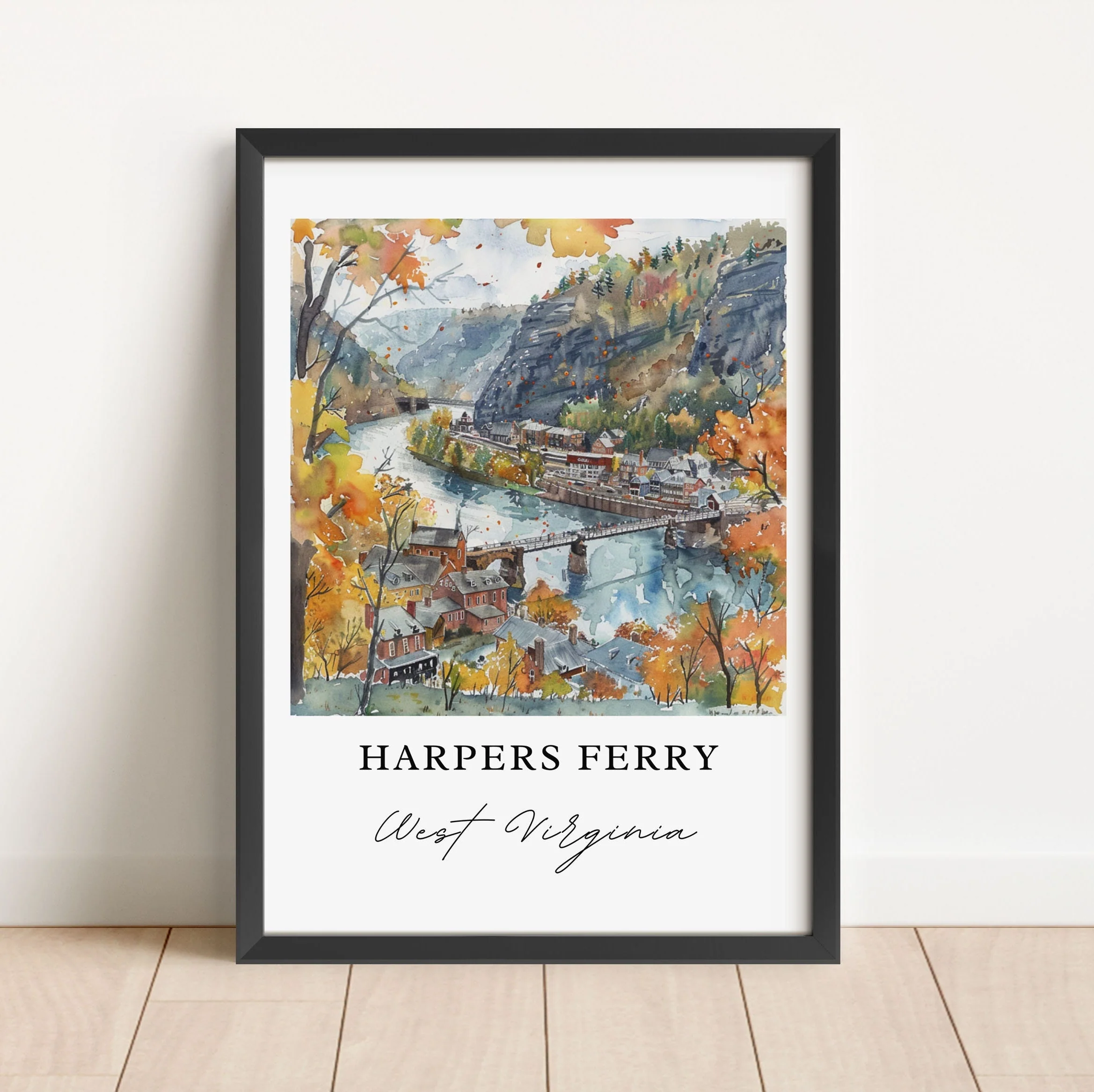 Harpers Ferry, WV, USA – Watercolor Art Print