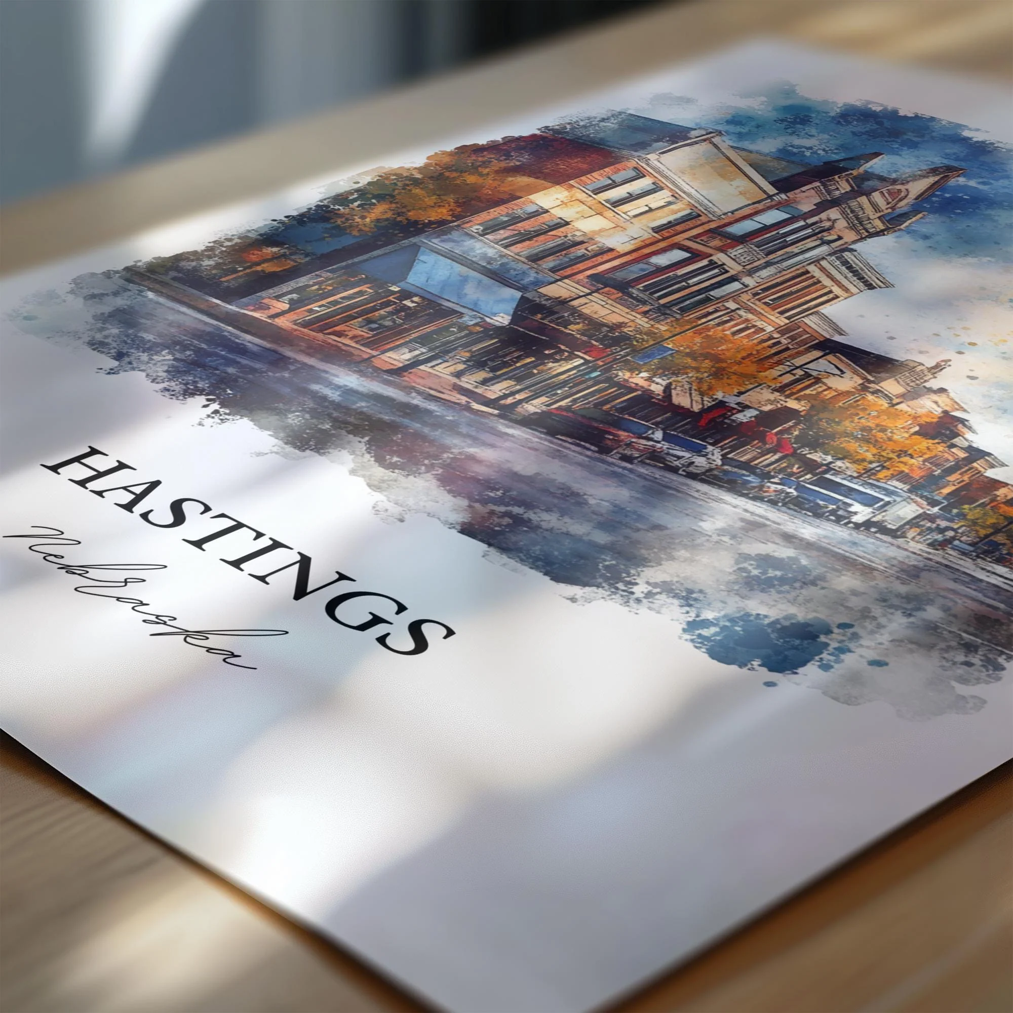 Hastings, Nebraska, USA – Watercolor Art Print - Image 2