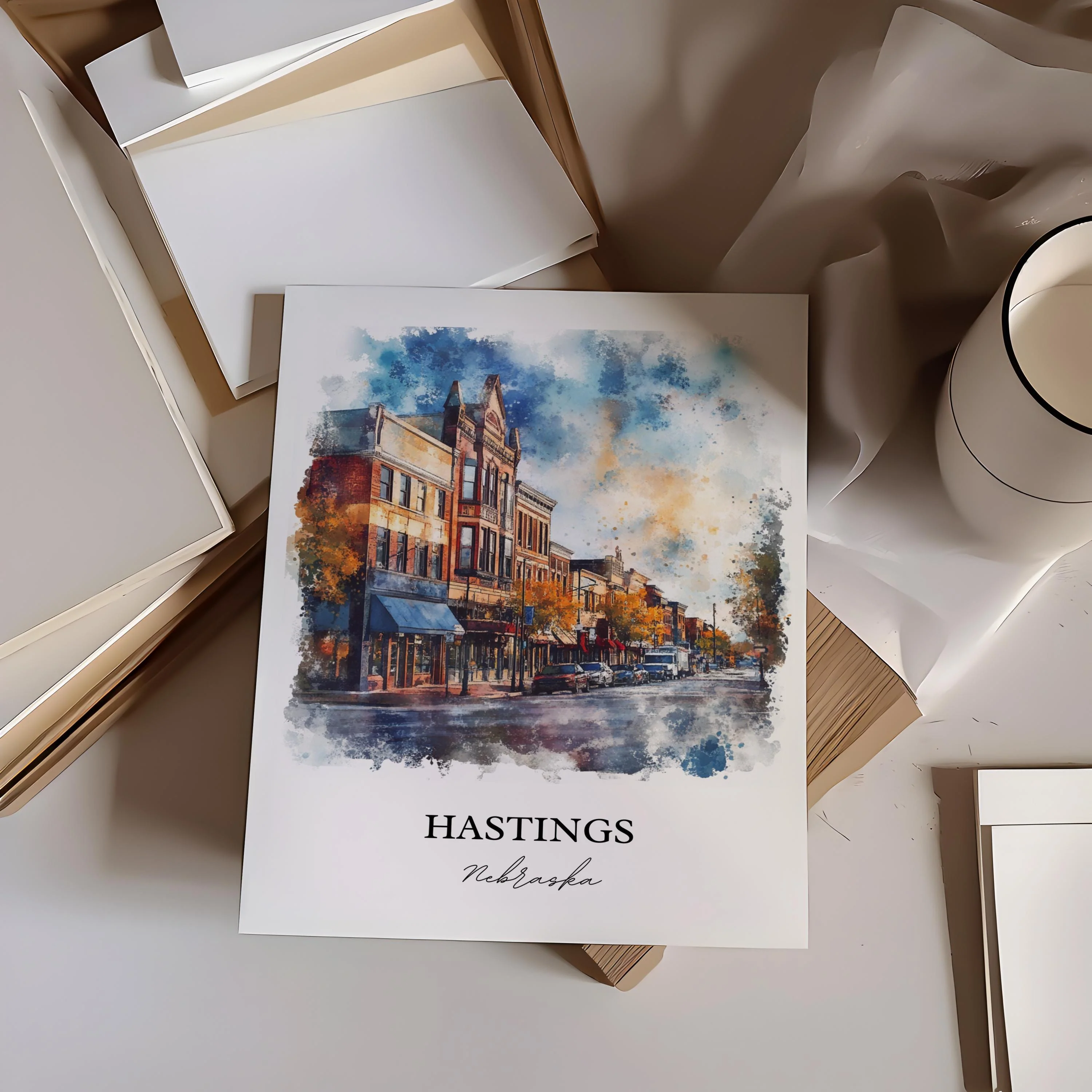 Hastings, Nebraska, USA – Watercolor Art Print - Image 3