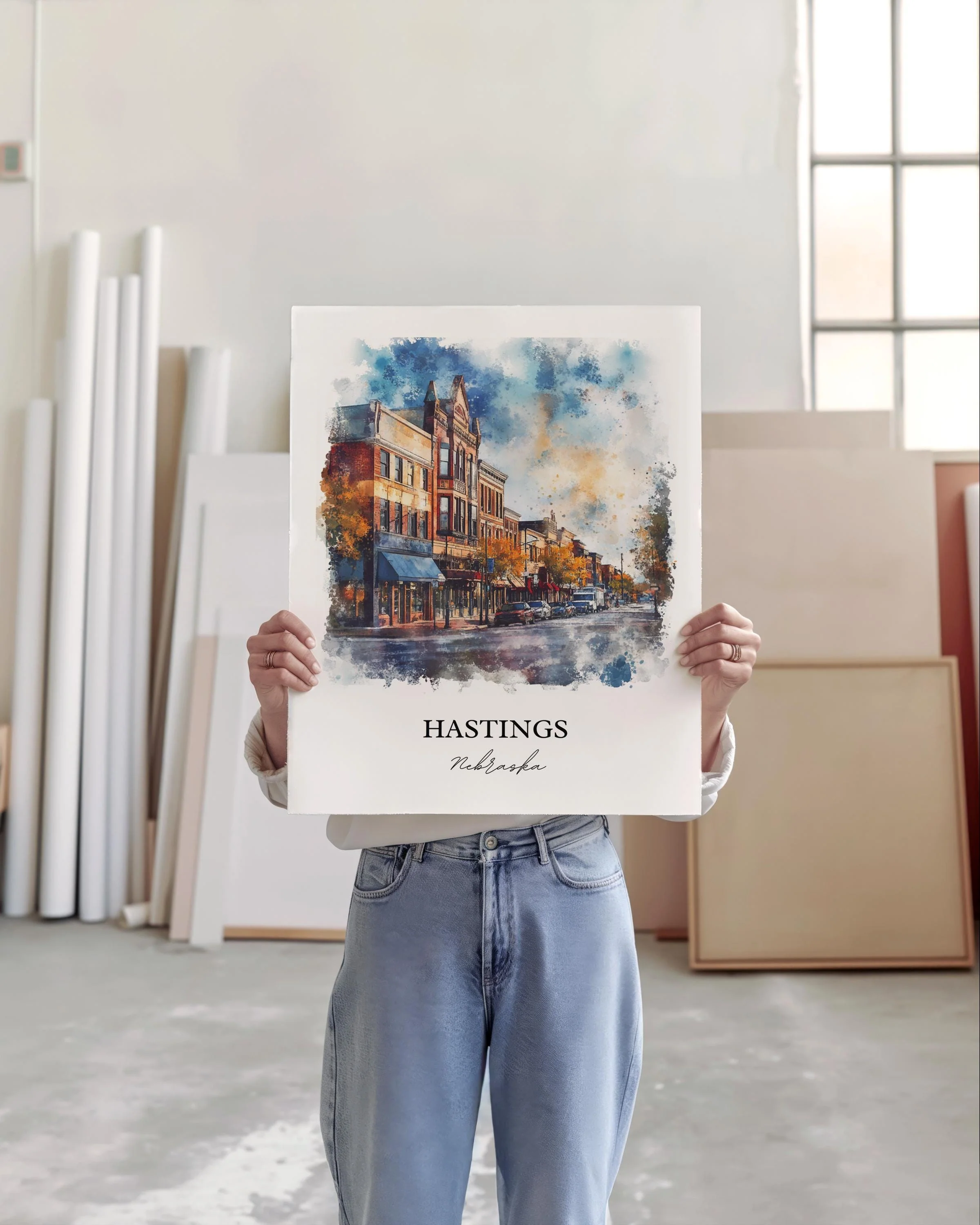 Hastings, Nebraska, USA – Watercolor Art Print - Image 6