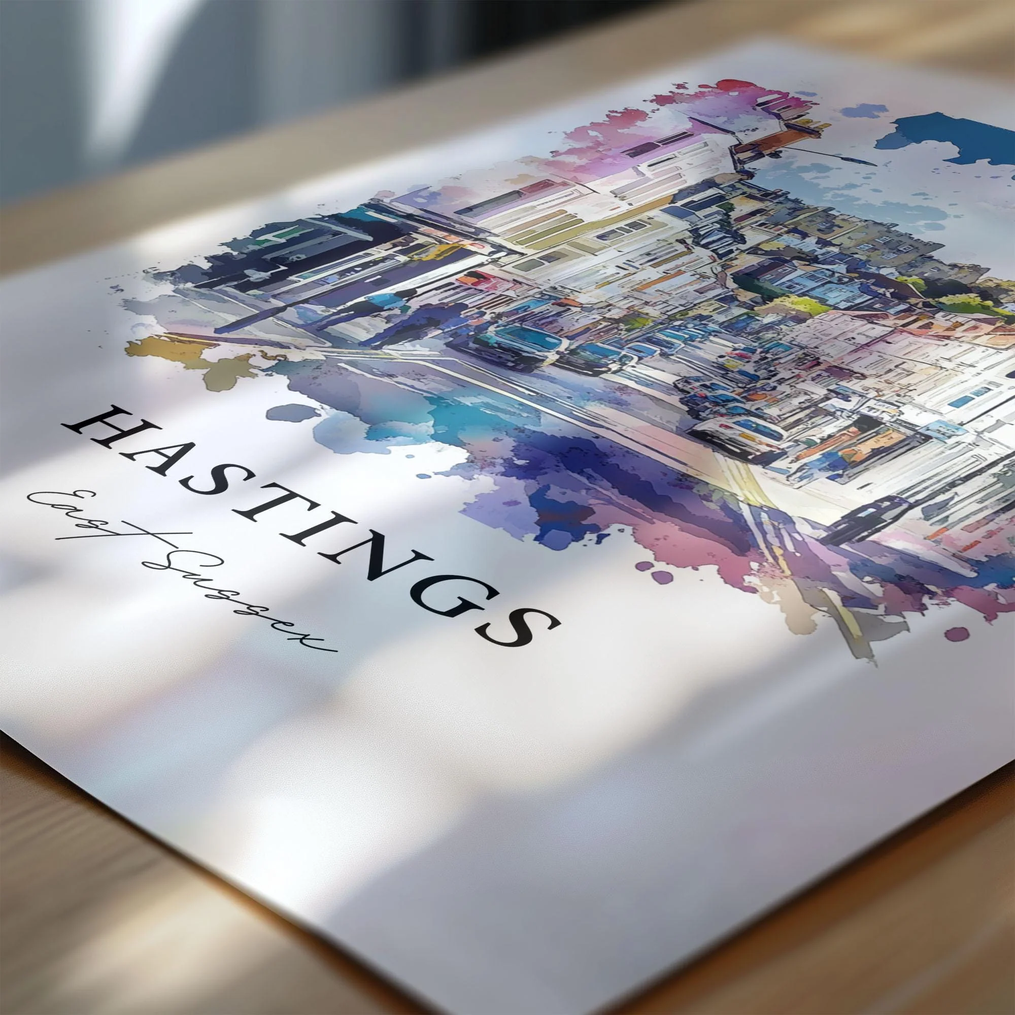 Hastings, UK – East Sussex Watercolor Art Print - Image 3