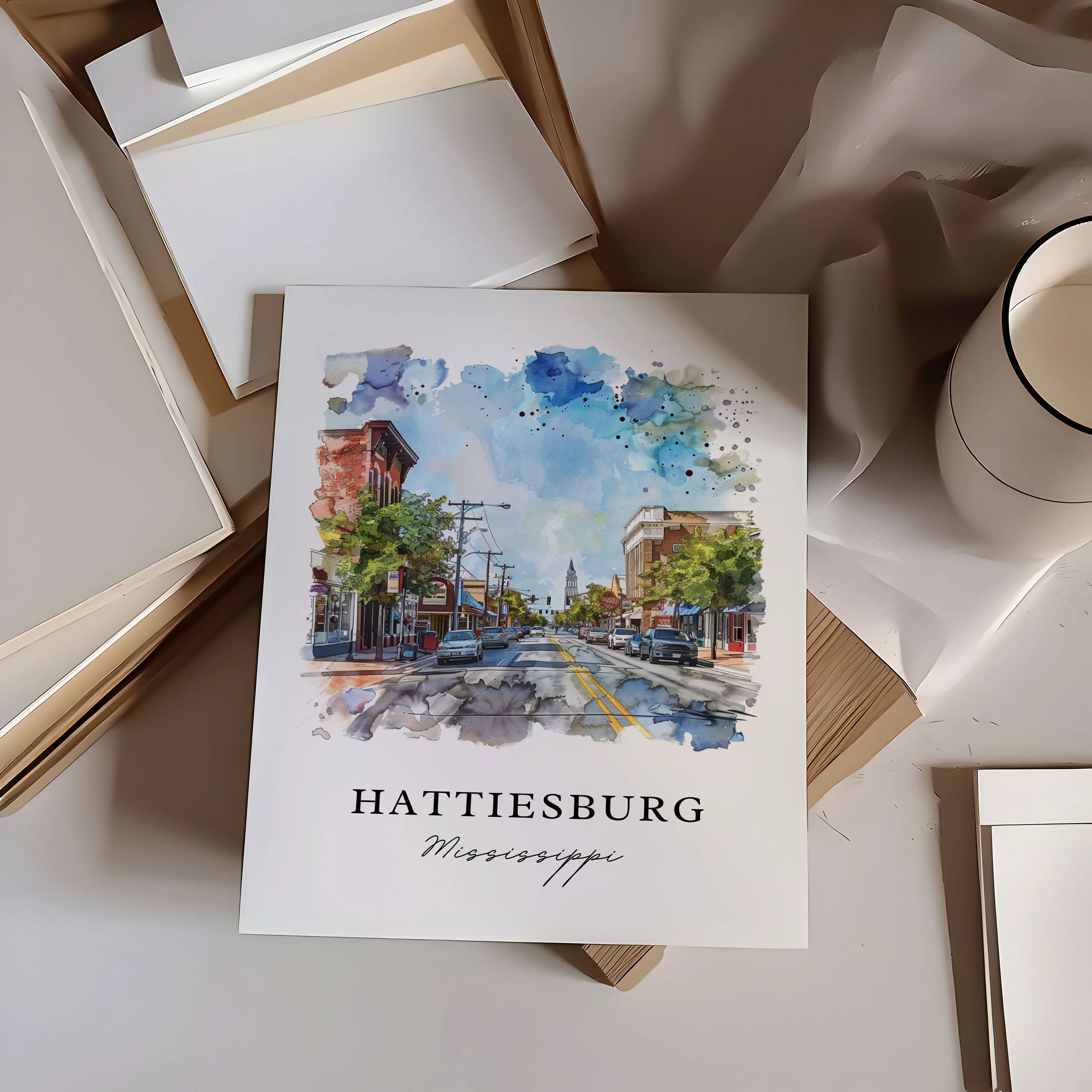 Hattiesburg, Mississippi, USA – Watercolor Art Print - Image 2