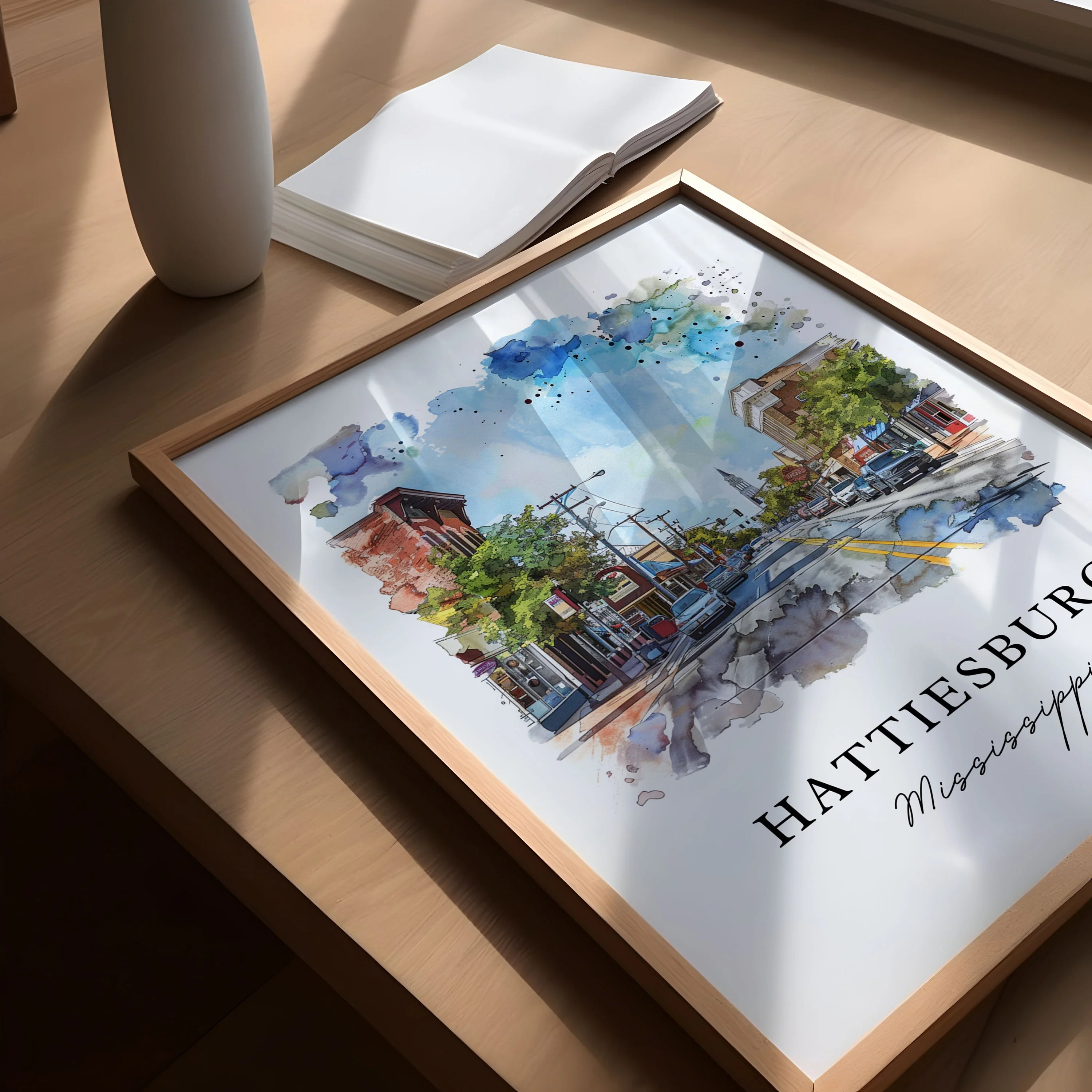Hattiesburg, Mississippi, USA – Watercolor Art Print - Image 3