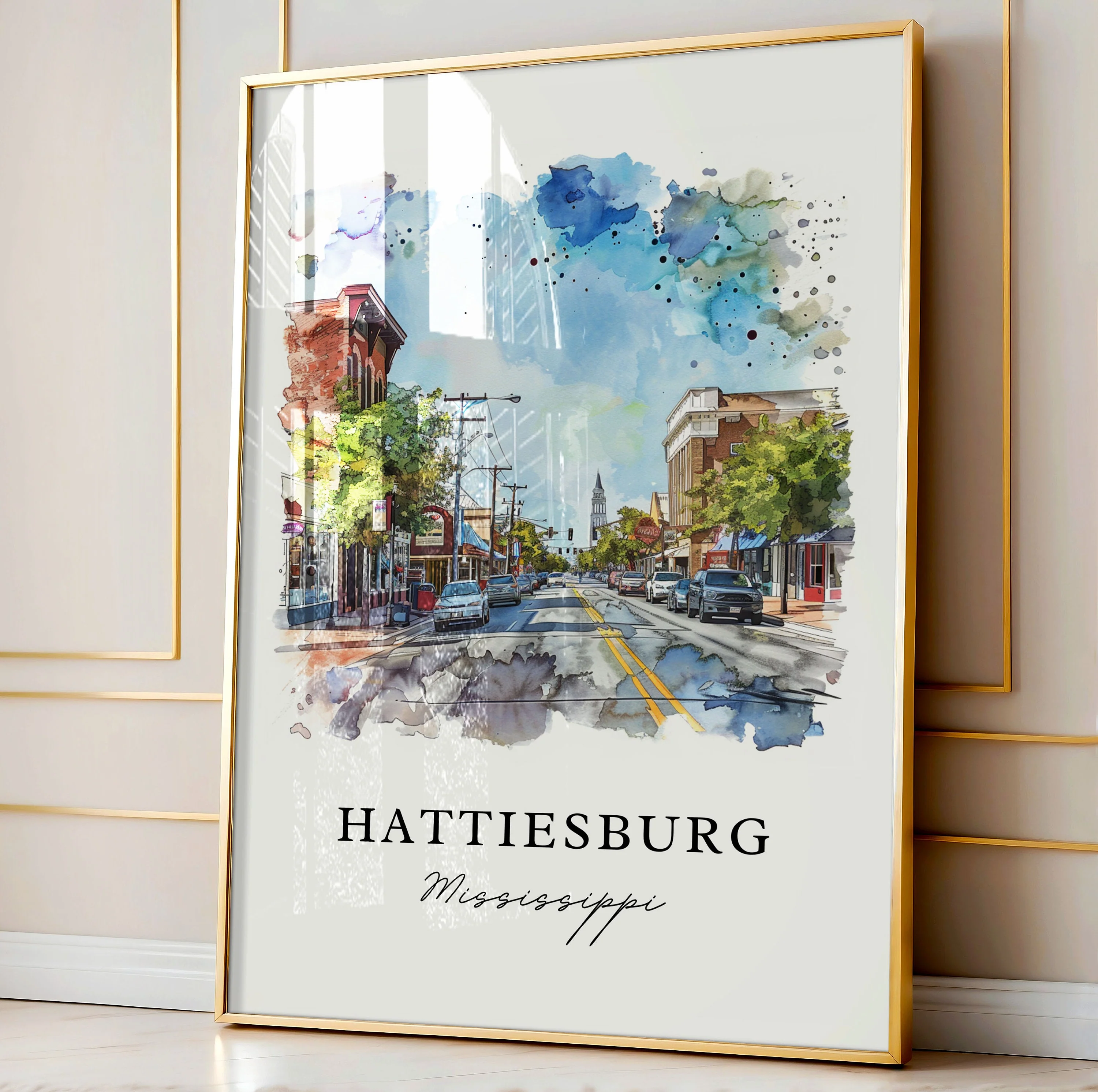 Hattiesburg, Mississippi, USA – Watercolor Art Print - Image 4