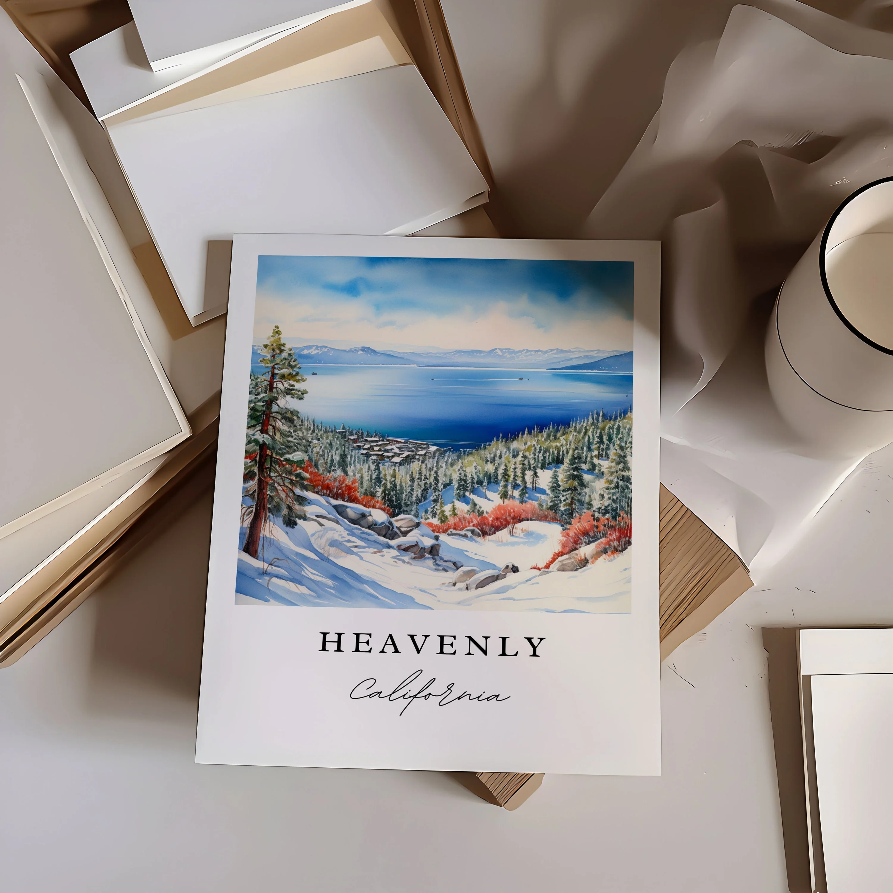 Lake Tahoe, California – Watercolor Art Print - Image 2