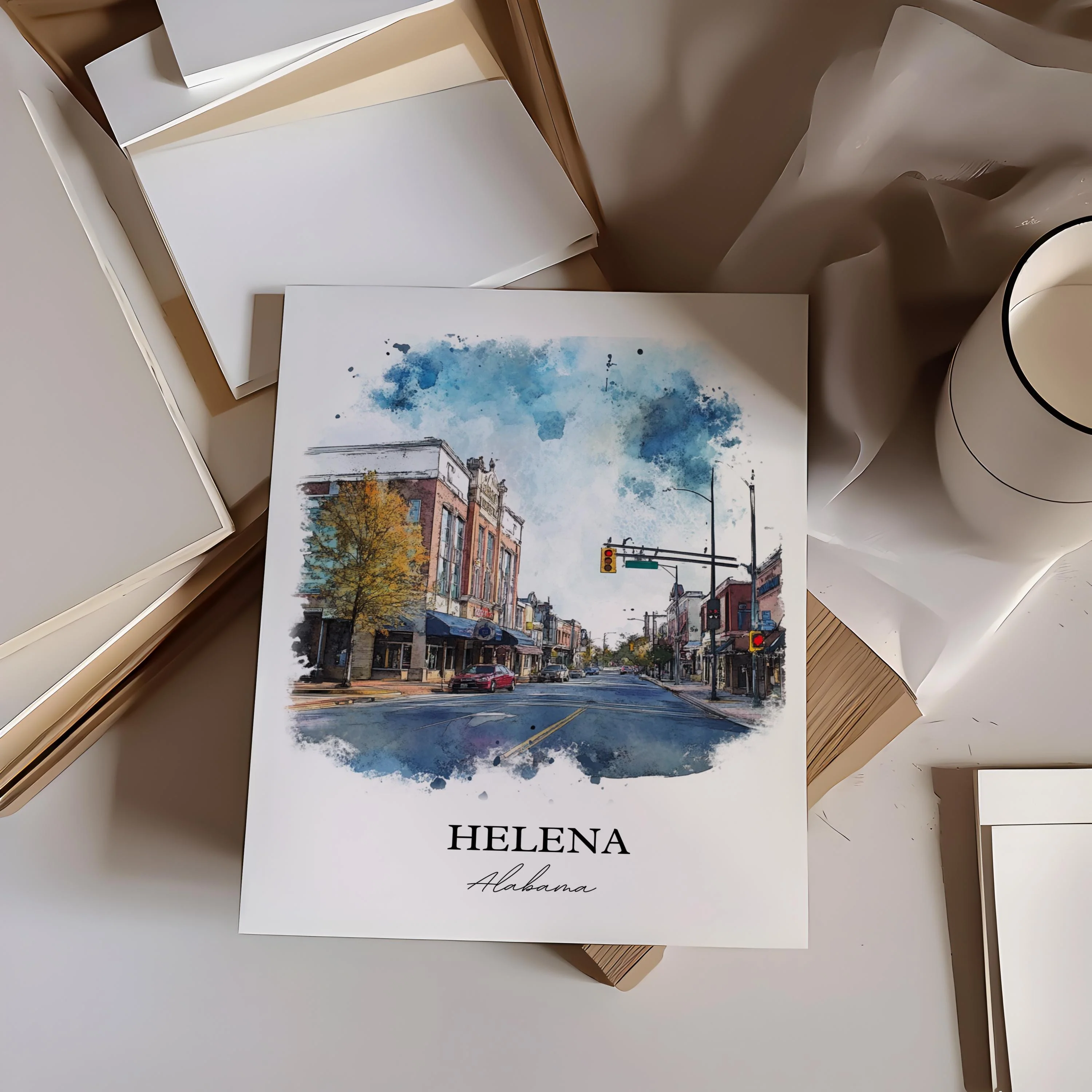 Helena, Alabama, USA – Watercolor Art Print - Image 5