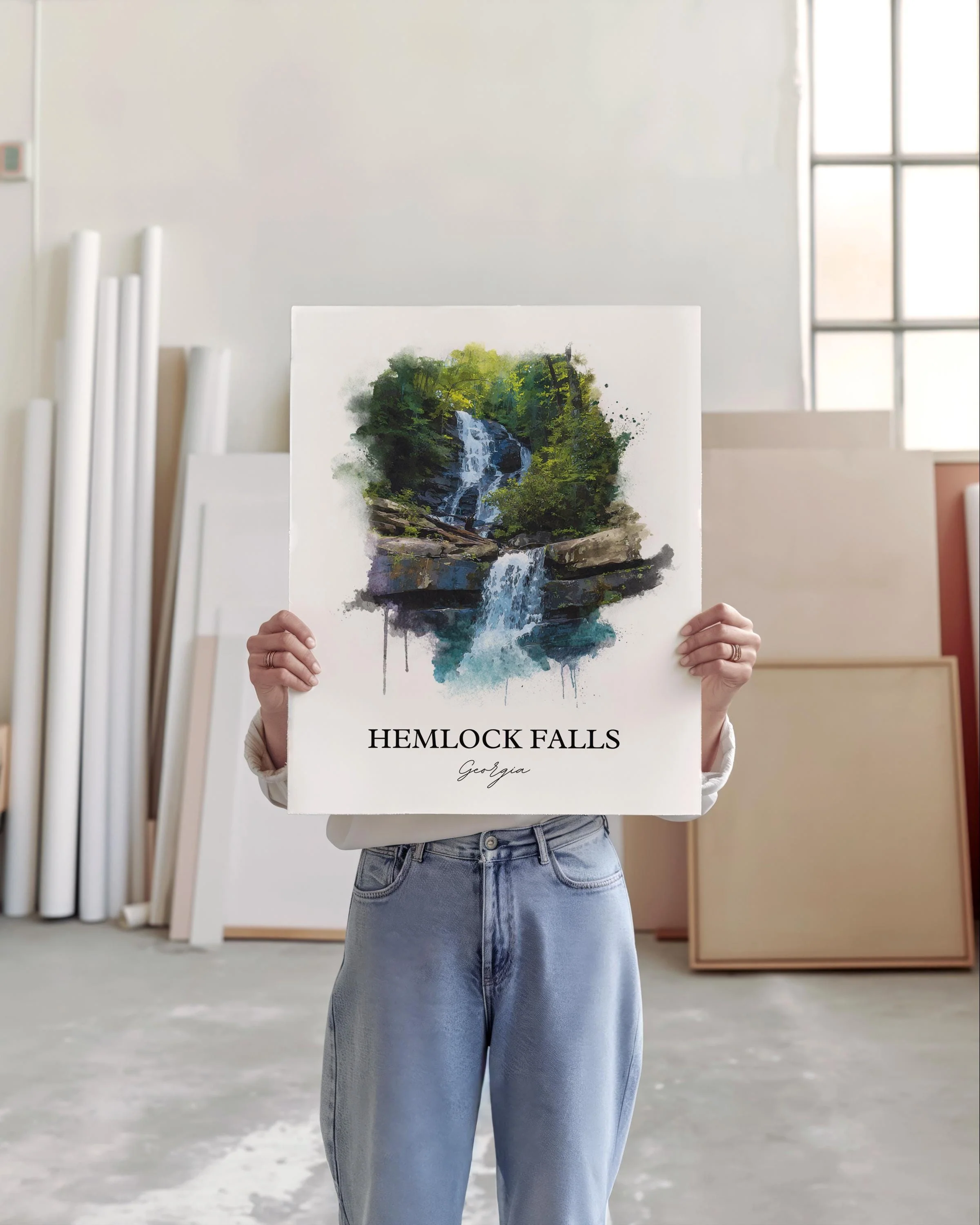 Hemlock Falls, Georgia, USA – Watercolor Art Print - Image 4