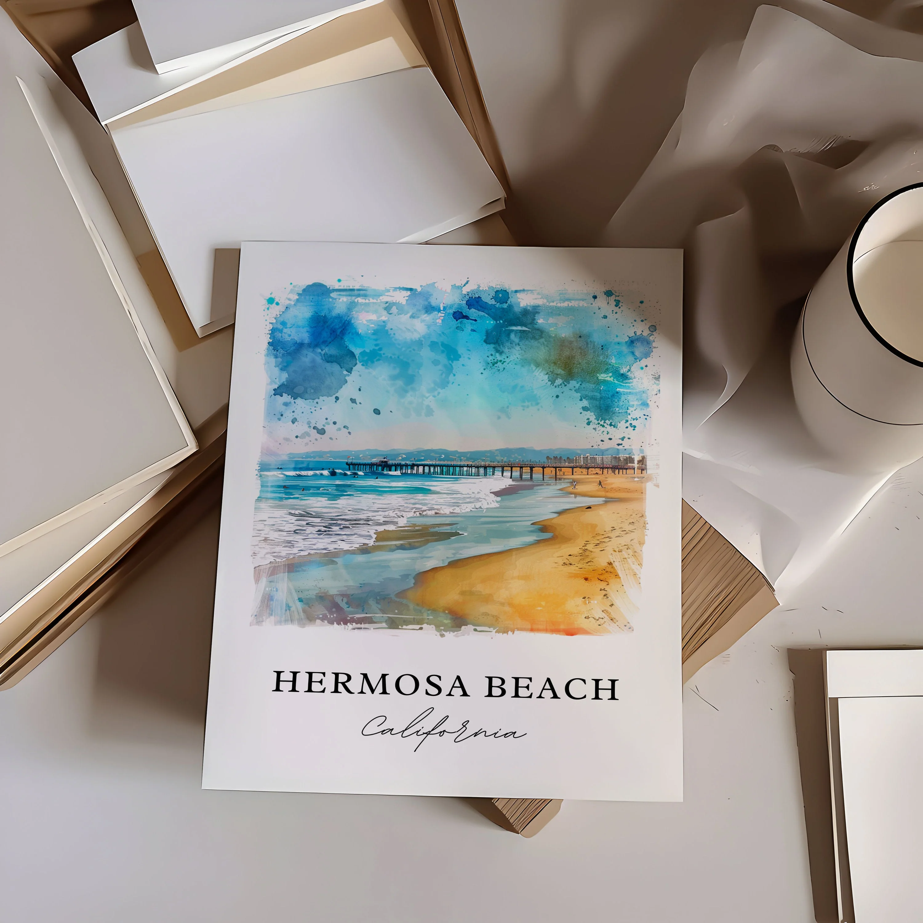 Hermosa Beach, USA – Watercolor Art Print - Image 2