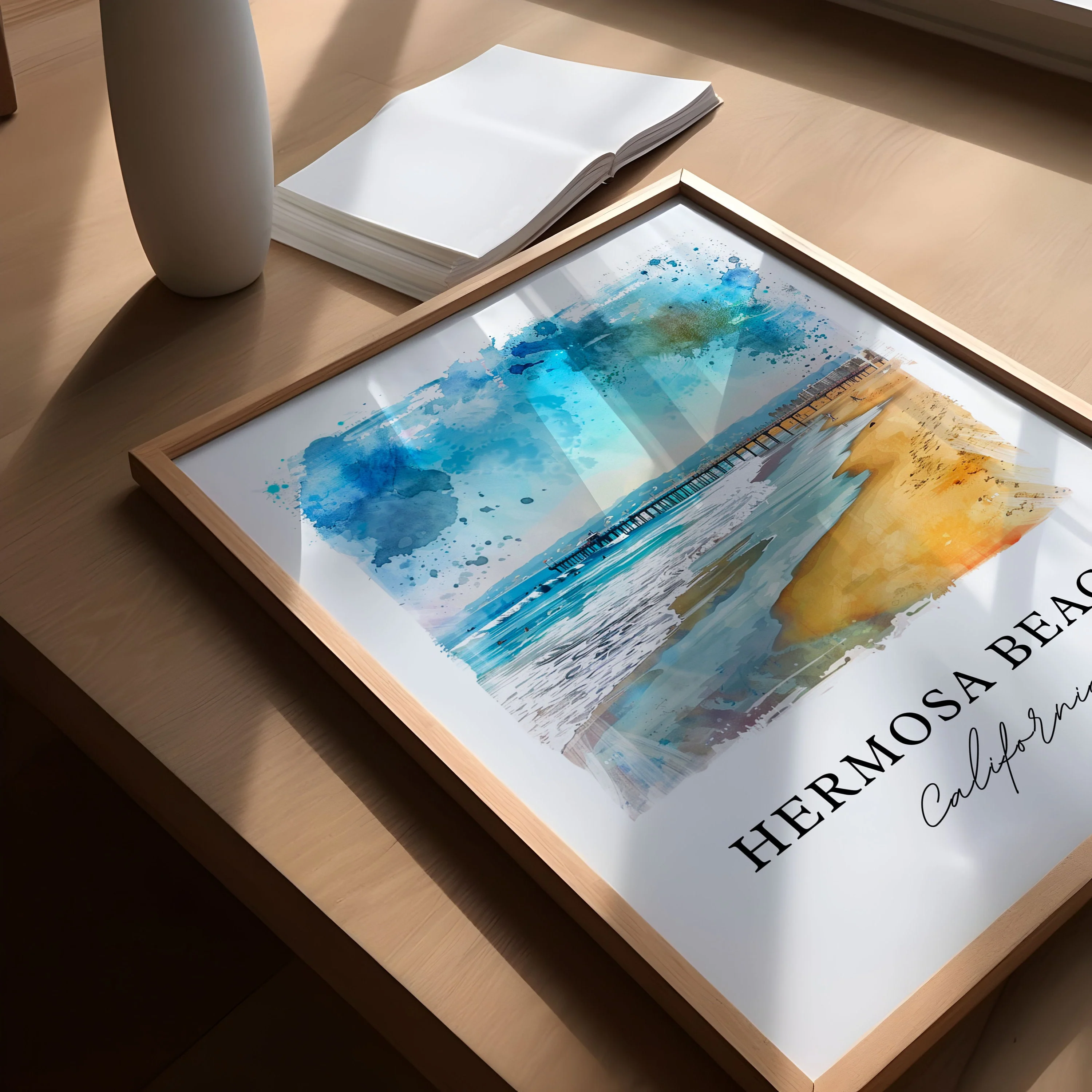 Hermosa Beach, USA – Watercolor Art Print - Image 3