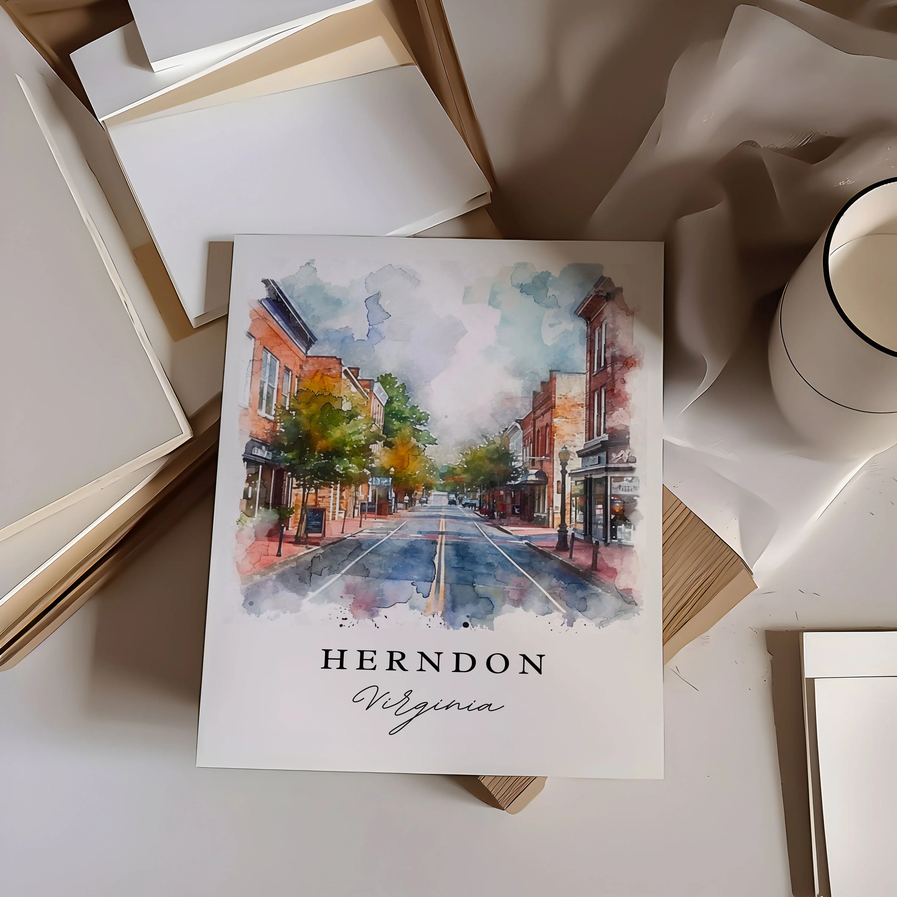 Herndon, Virginia – Watercolor Art Print - Image 4