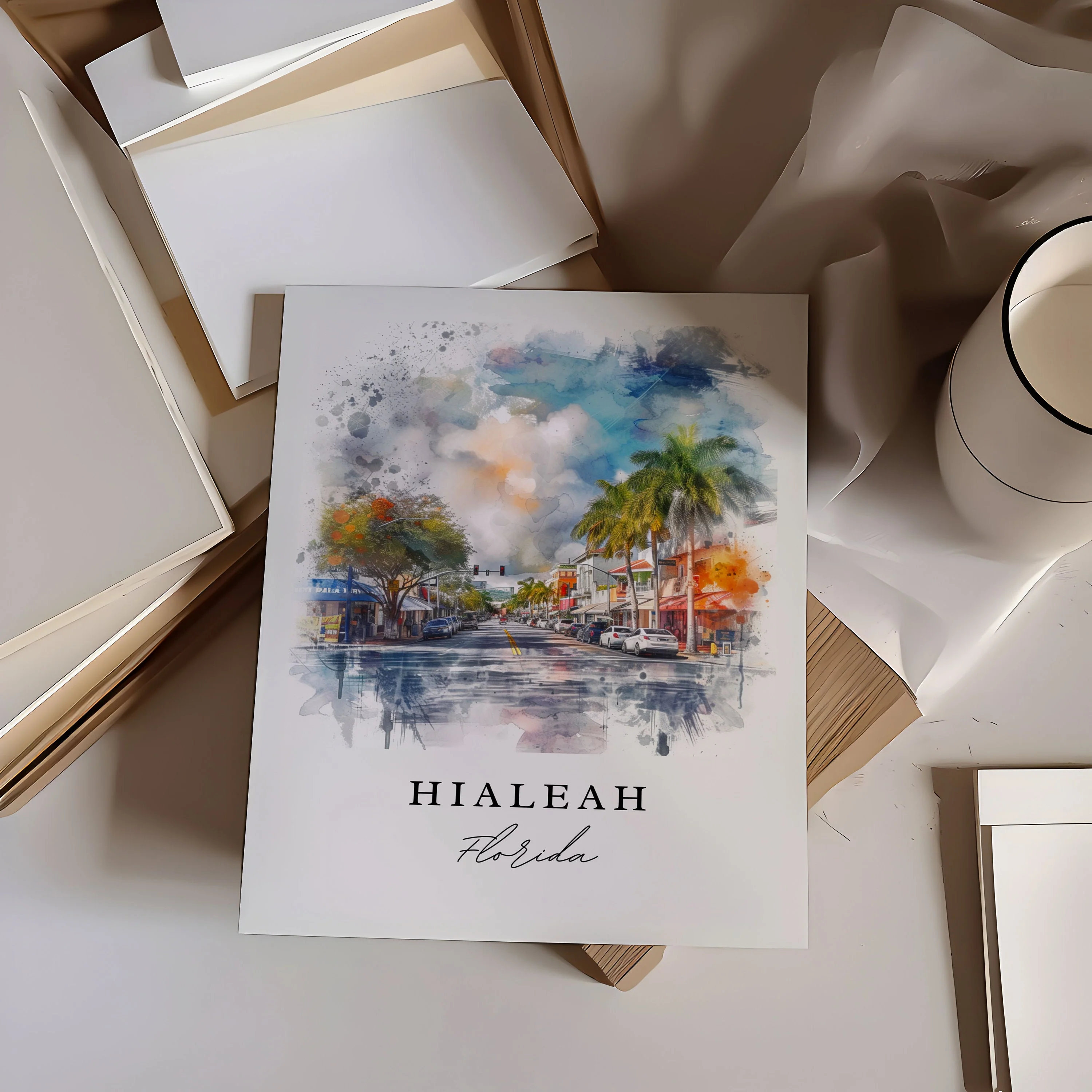 Hialeah, Florida, Florida – Watercolor Art Print - Image 3