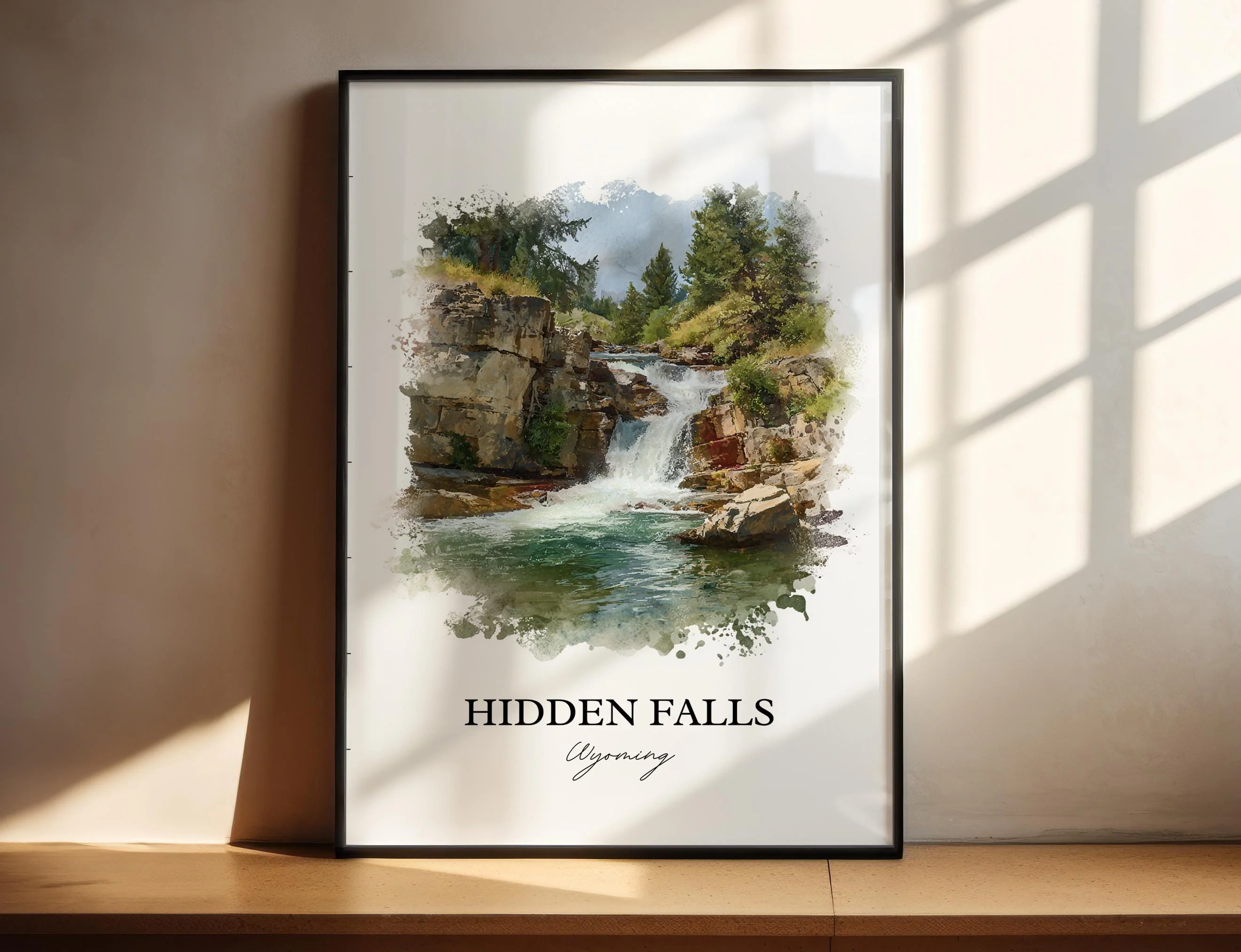 Hidden Falls, Wyoming, USA – Watercolor Art Print