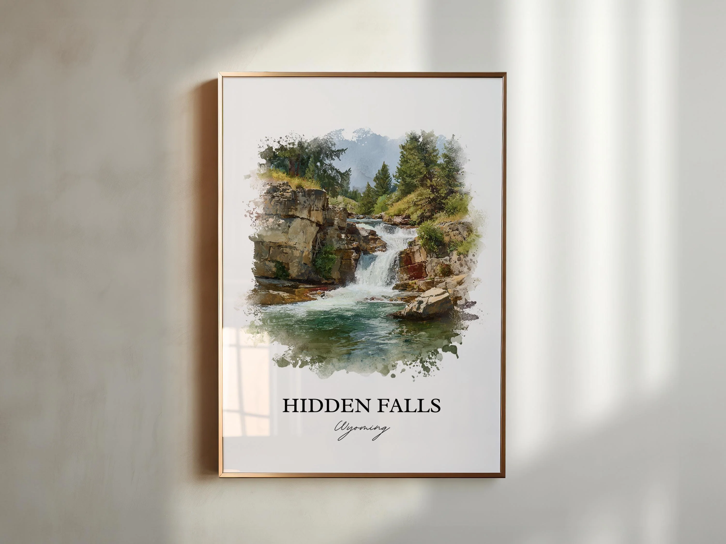 Hidden Falls, Wyoming, USA – Watercolor Art Print - Image 3