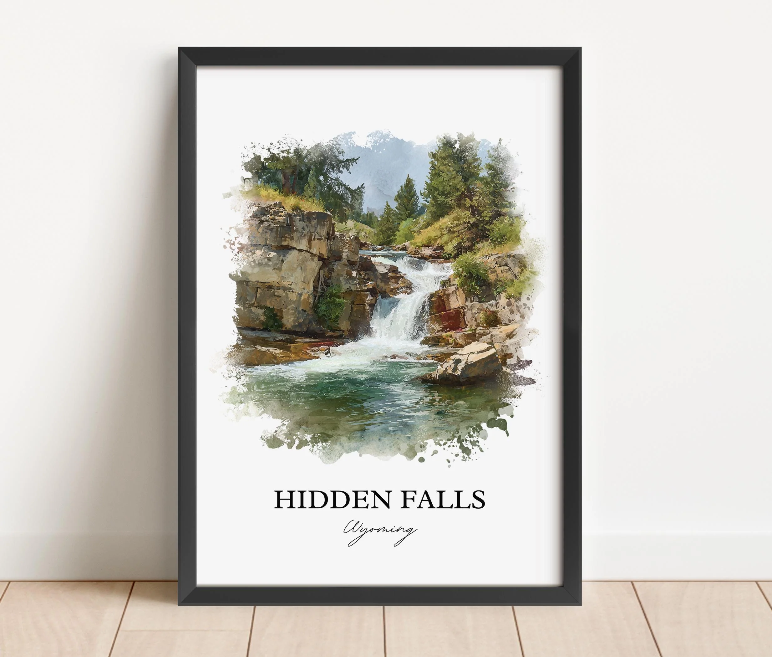 Hidden Falls, Wyoming, USA – Watercolor Art Print - Image 4