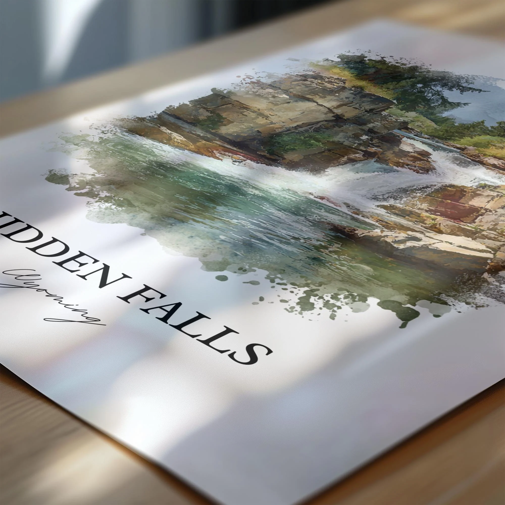 Hidden Falls, Wyoming, USA – Watercolor Art Print - Image 6