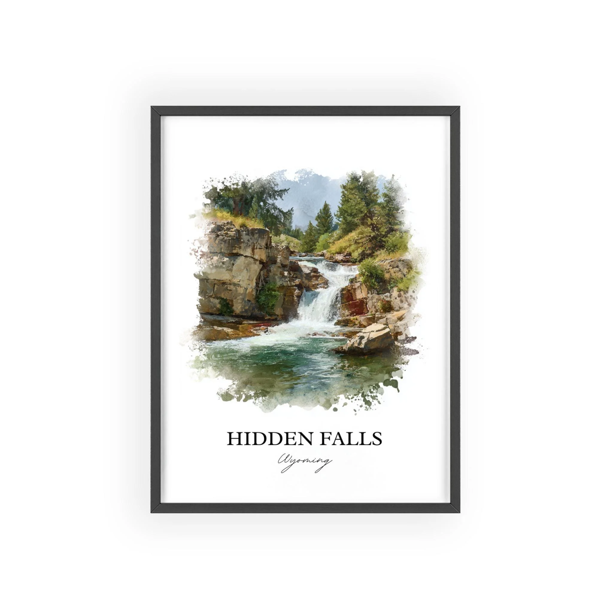 Hidden Falls, Wyoming, USA – Watercolor Art Print - Image 7