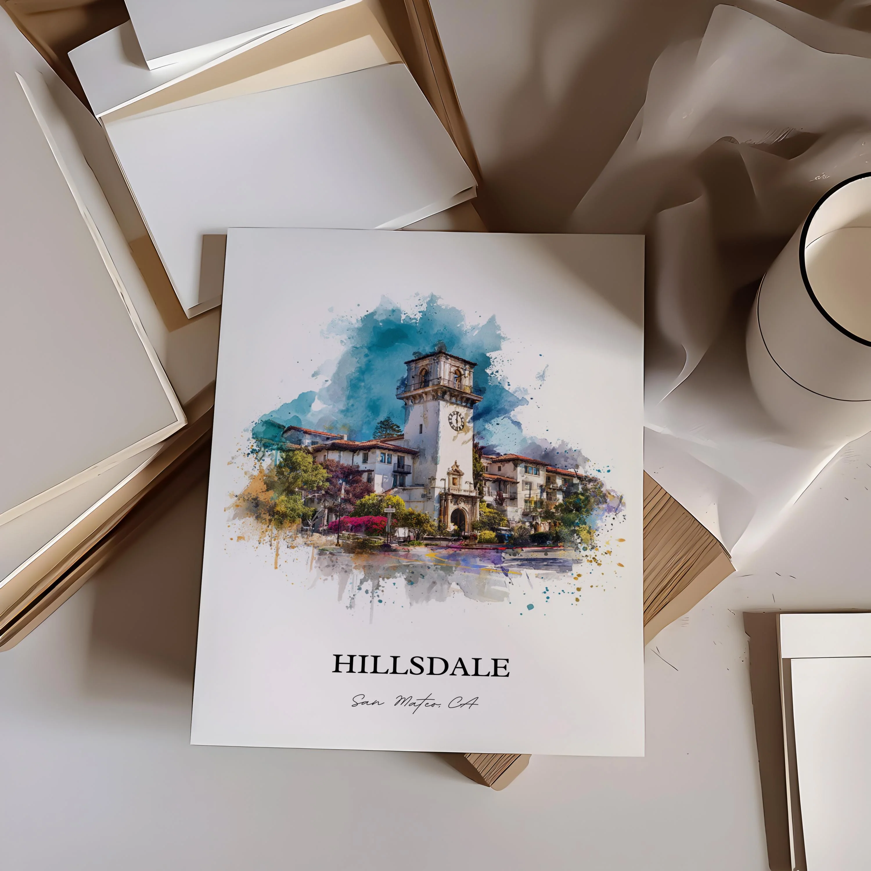San Mateo, California – Watercolor Art Print - Image 3