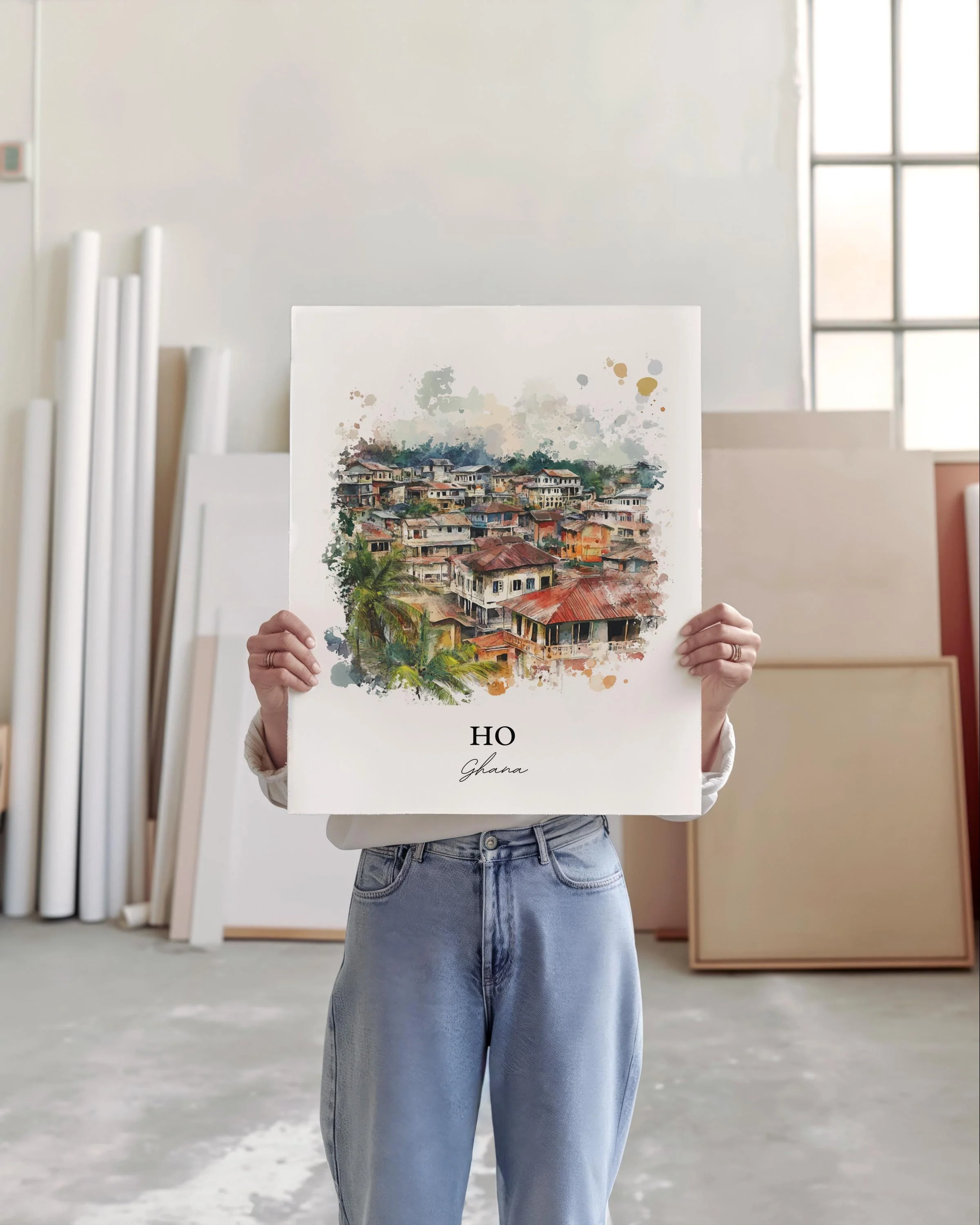 Ho, Ghana – Volta Region Watercolor Art Print - Image 4