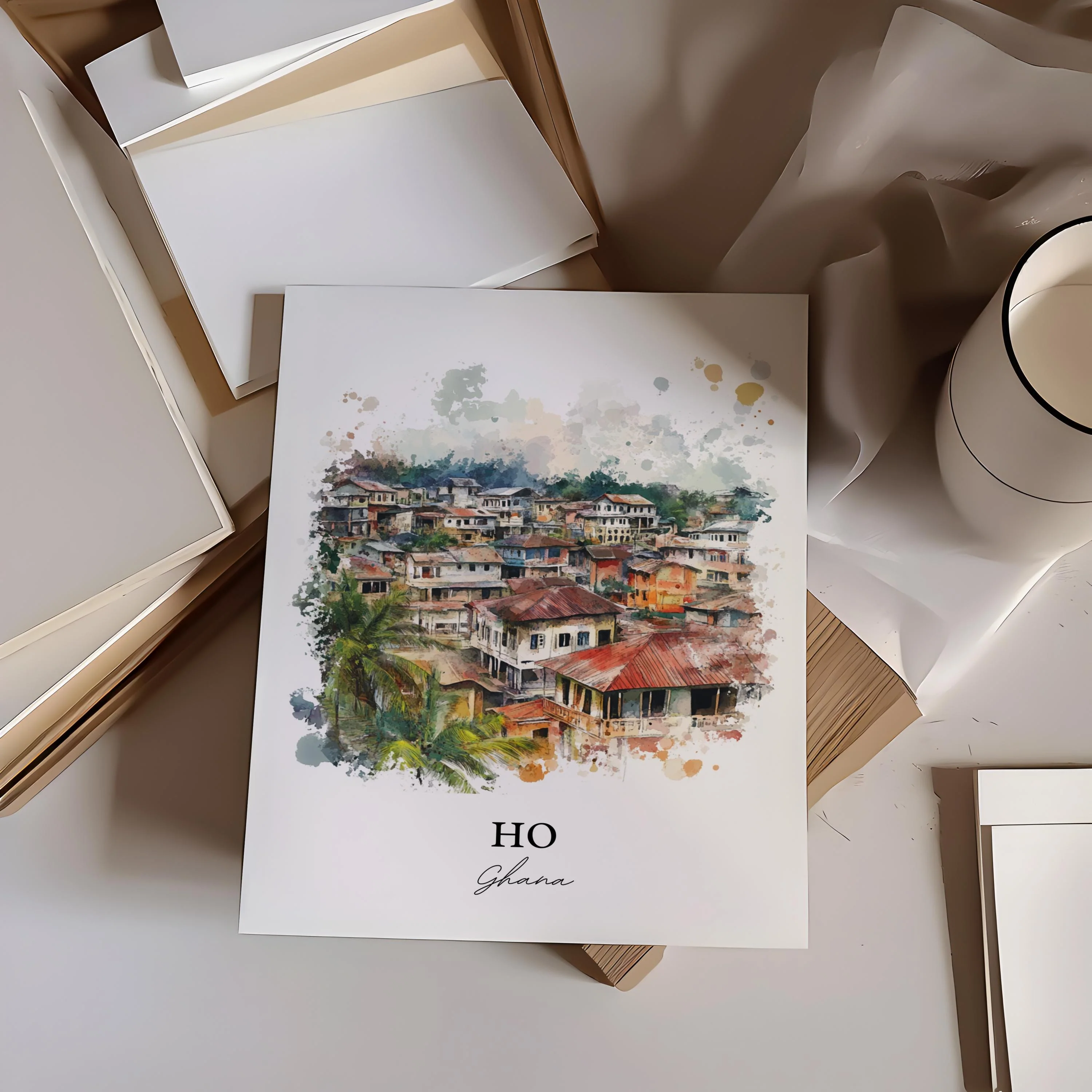Ho, Ghana – Volta Region Watercolor Art Print - Image 5