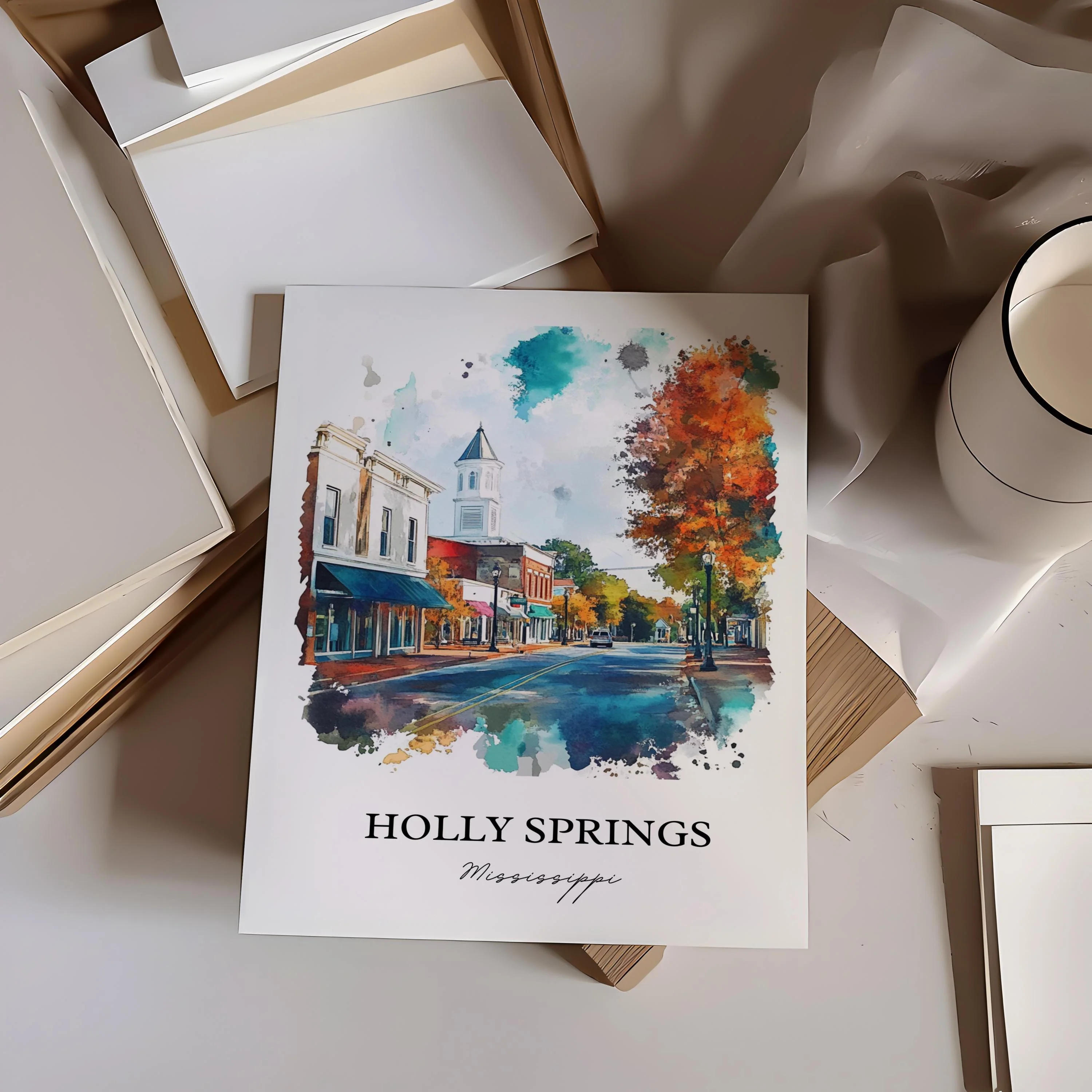 Holly Springs, Mississippi, USA – Watercolor Art Print - Image 4