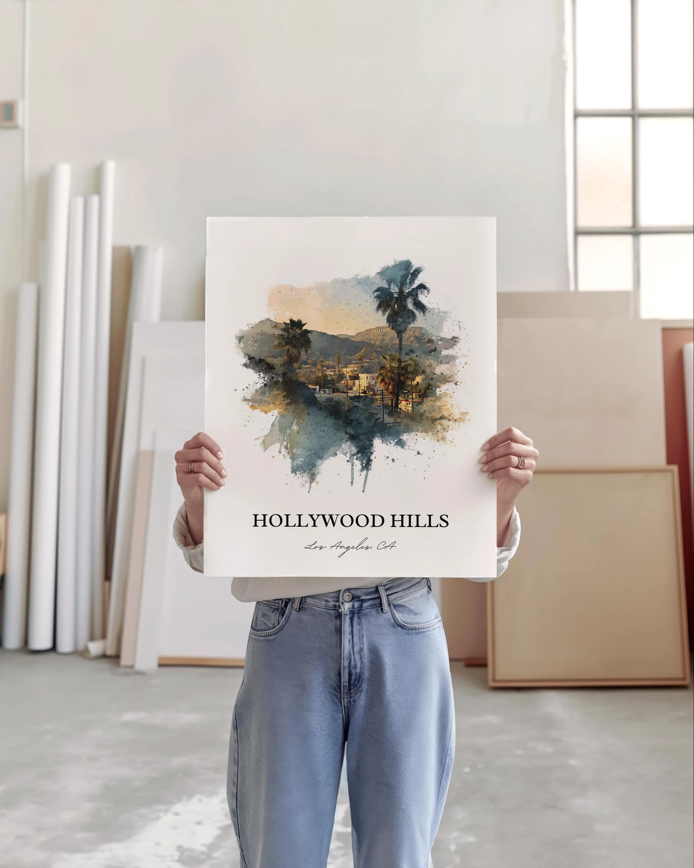 Hollywood Hills, California – Watercolor Art Print - Image 6