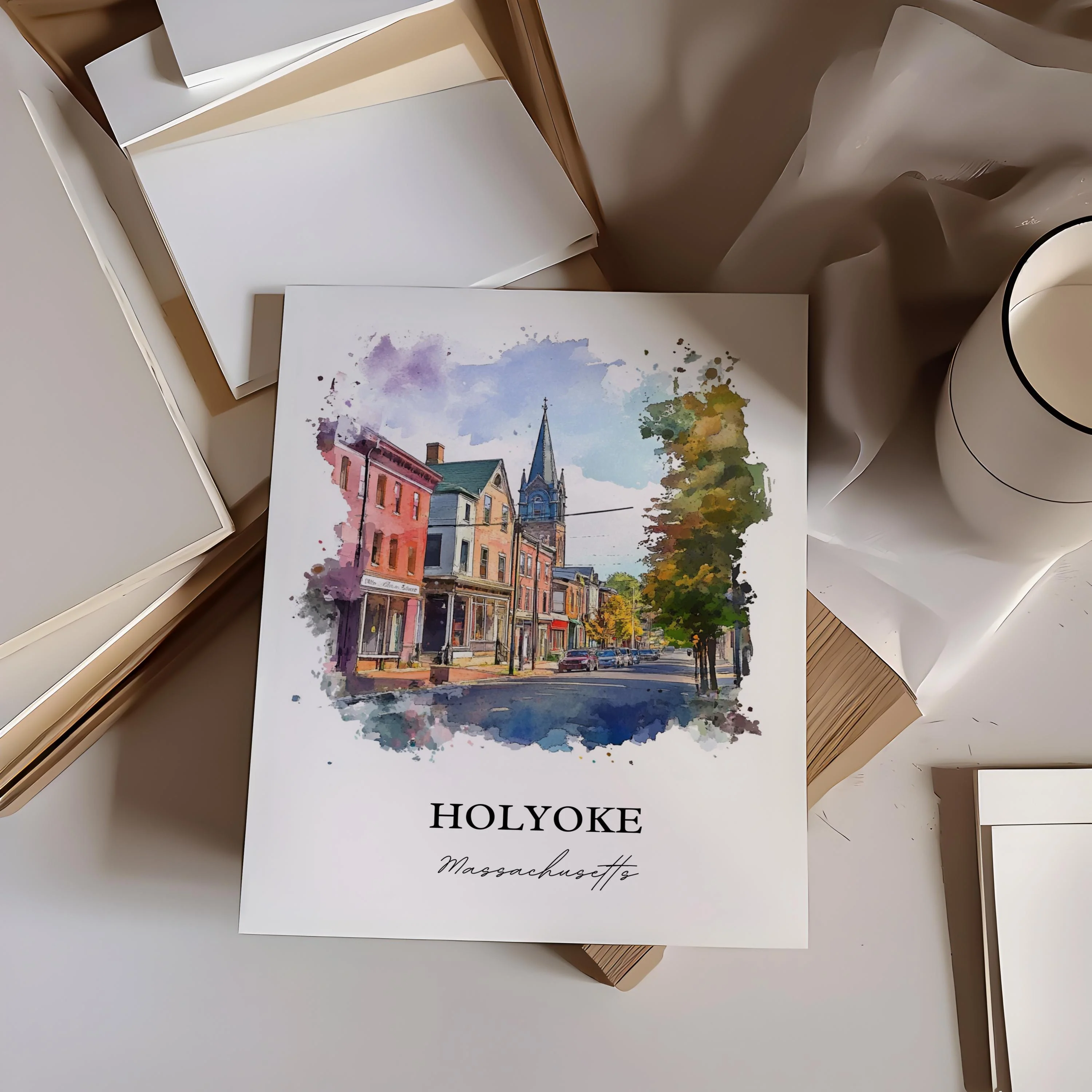 Holyoke, Massachusetts – Watercolor Art Print - Image 4