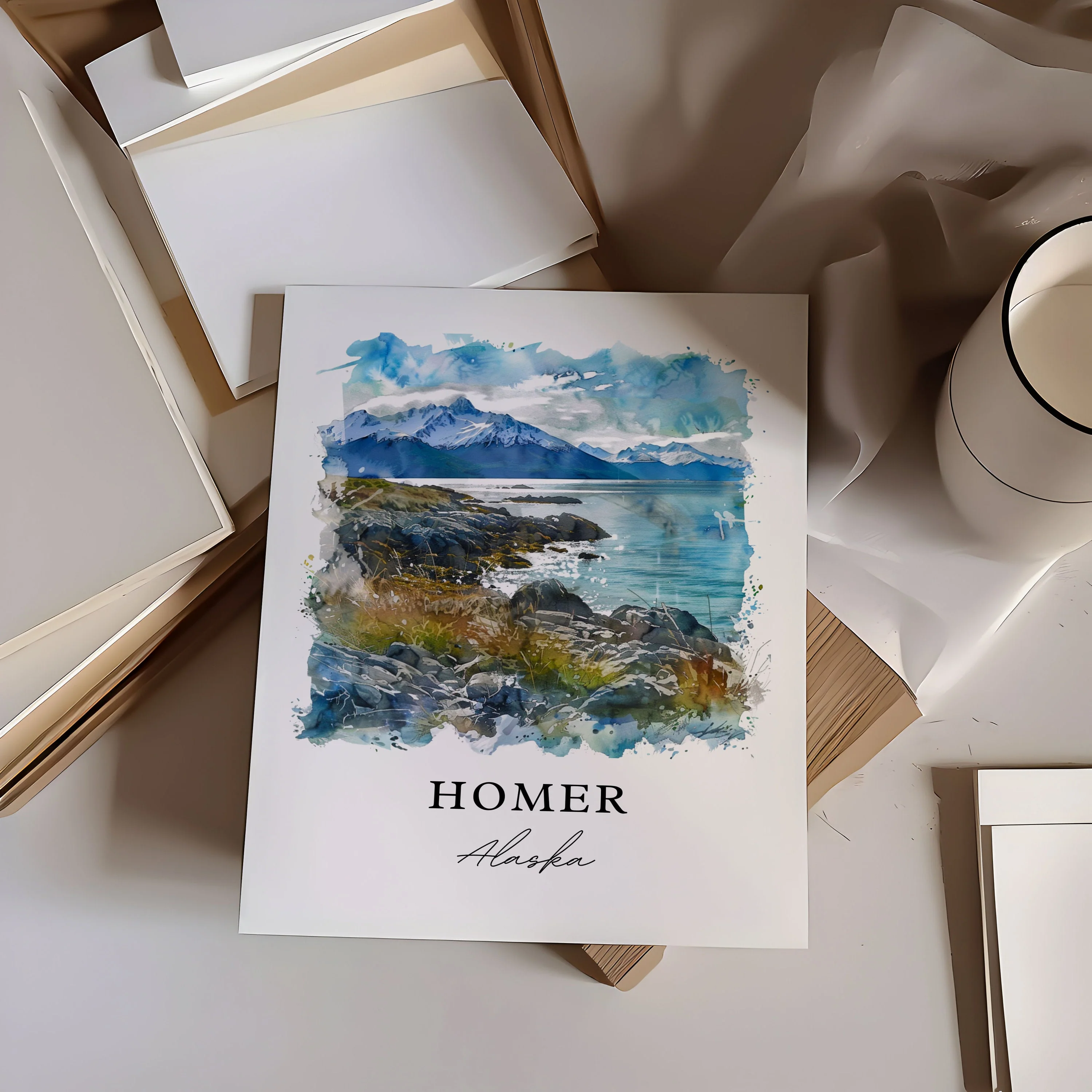 Homer, Alaska, Alaska – Watercolor Art Print - Image 2