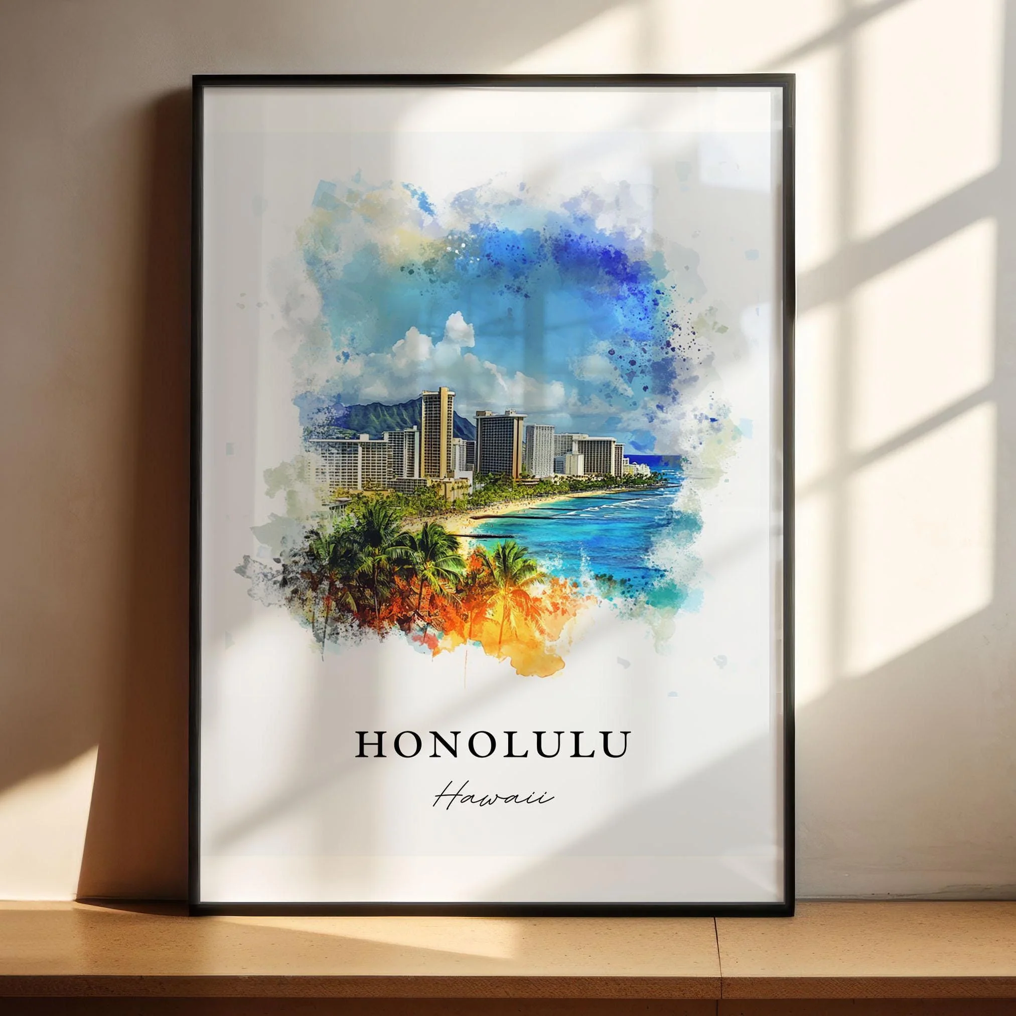 Honolulu, Hawaii Watercolor Art Print