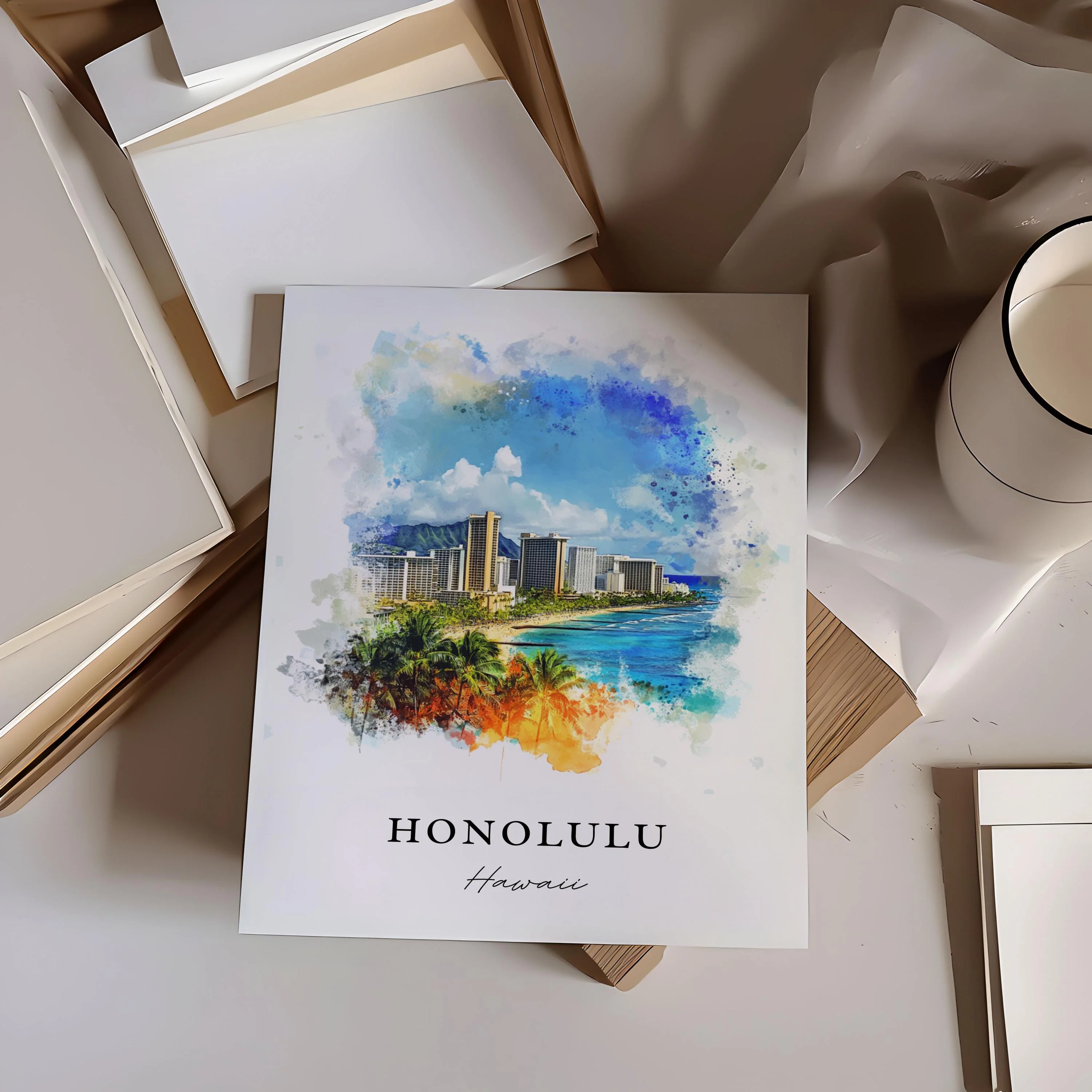 Honolulu, Hawaii Watercolor Art Print - Image 2