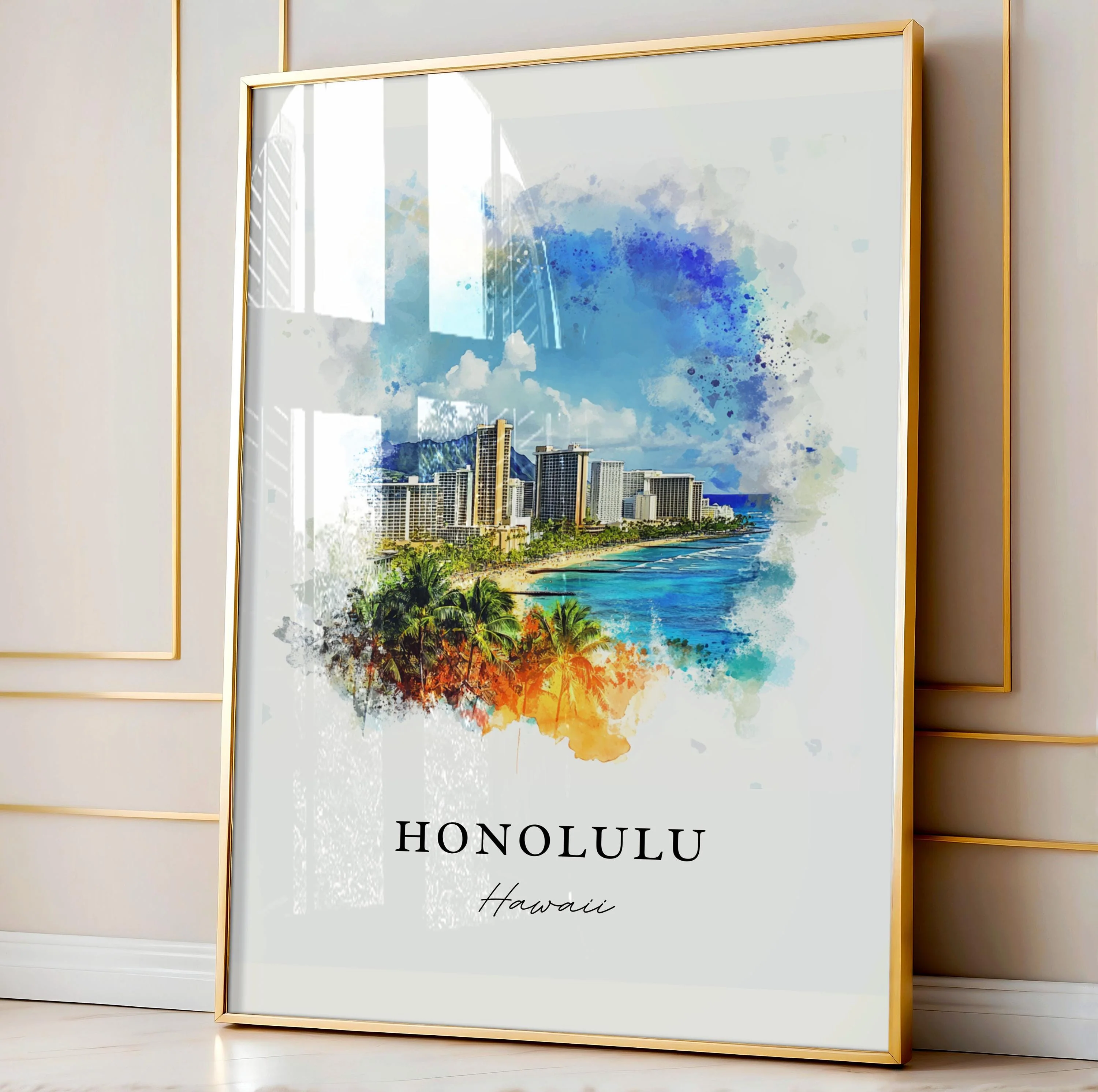 Honolulu, Hawaii Watercolor Art Print - Image 3