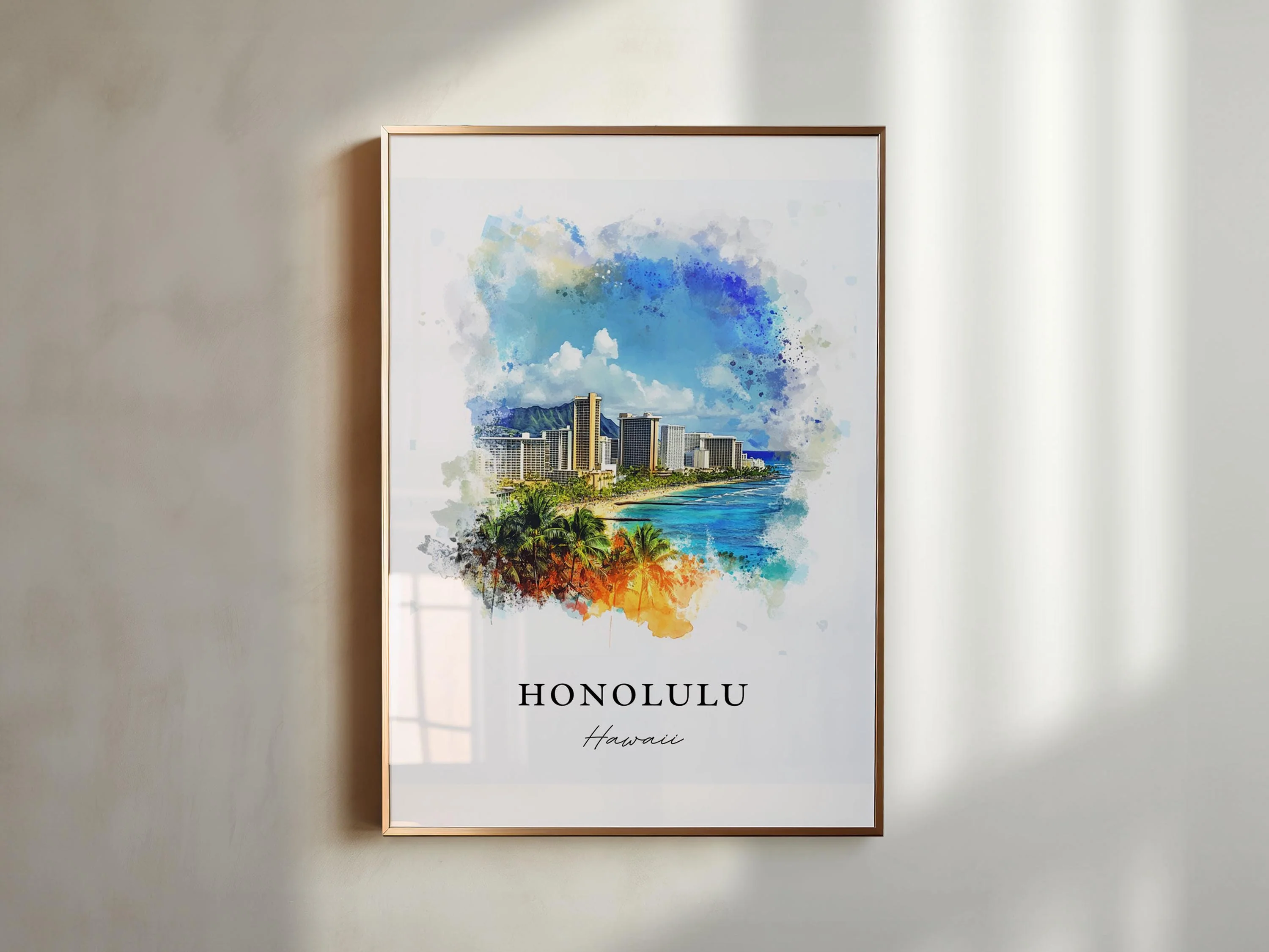 Honolulu, Hawaii Watercolor Art Print - Image 4