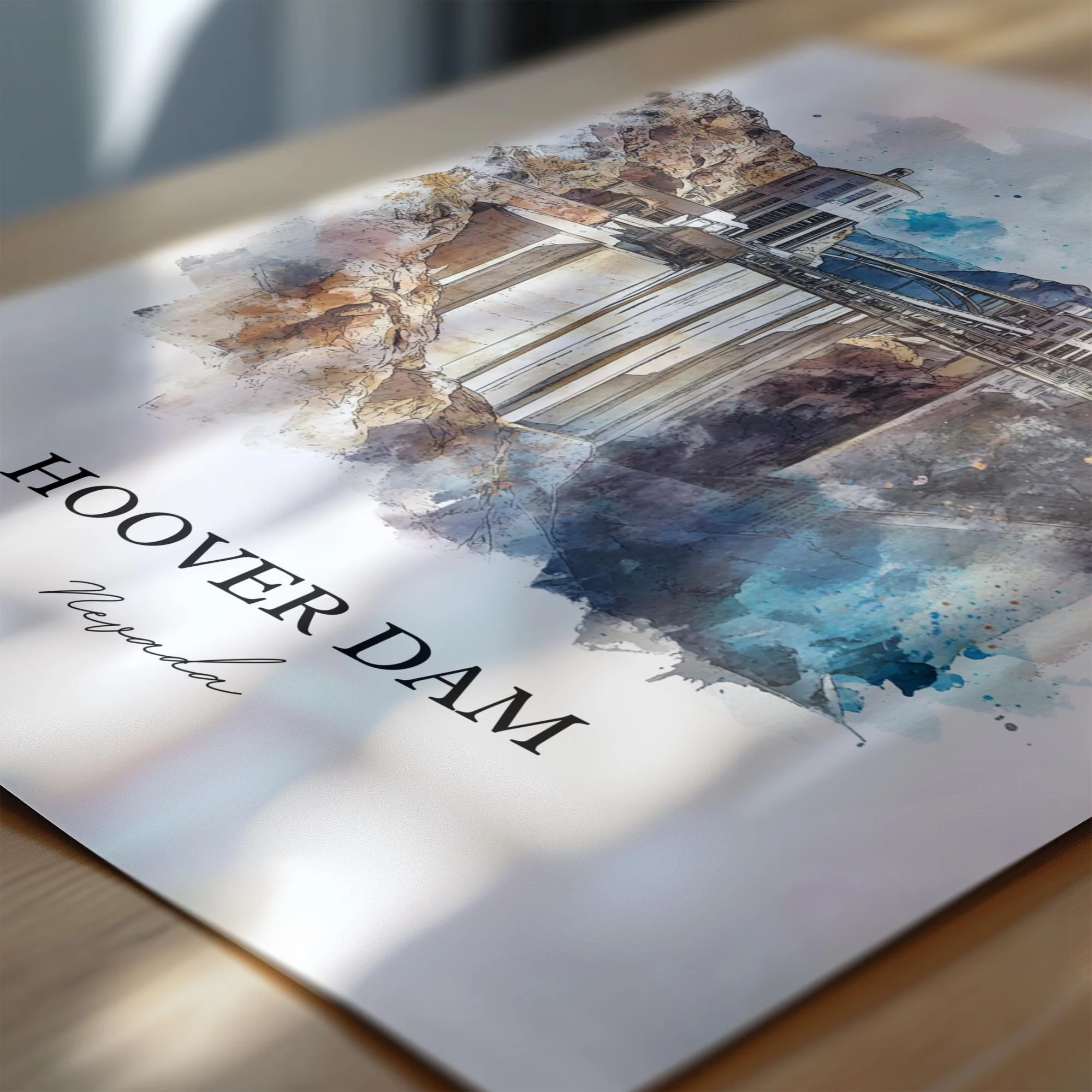 Hoover Dam, Nevada, USA – Watercolor Art Print - Image 2