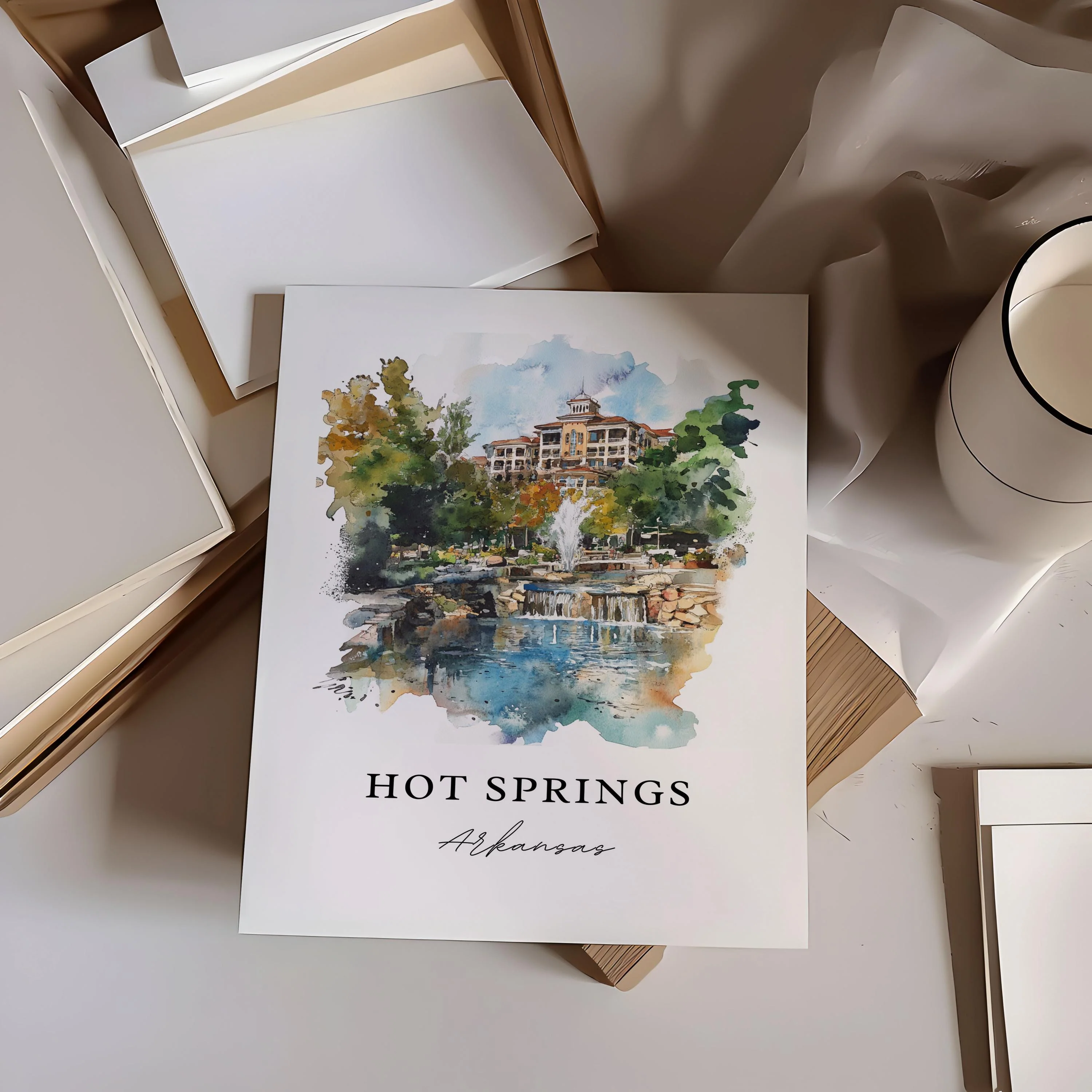 Hot Springs, Arkansas, Arkansas – Watercolor Art Print - Image 2