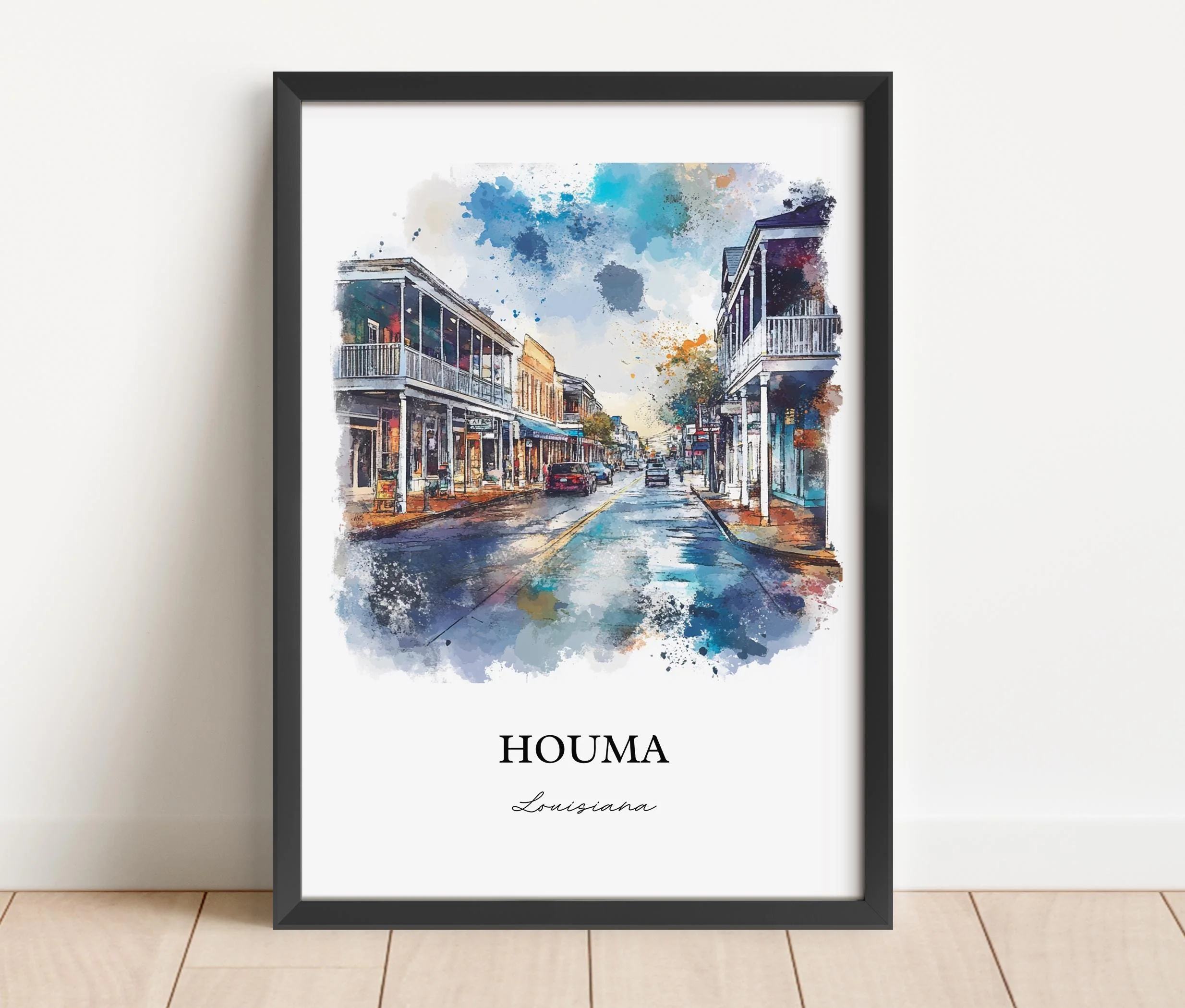 Houma, Louisiana Watercolor Art Print - Image 3