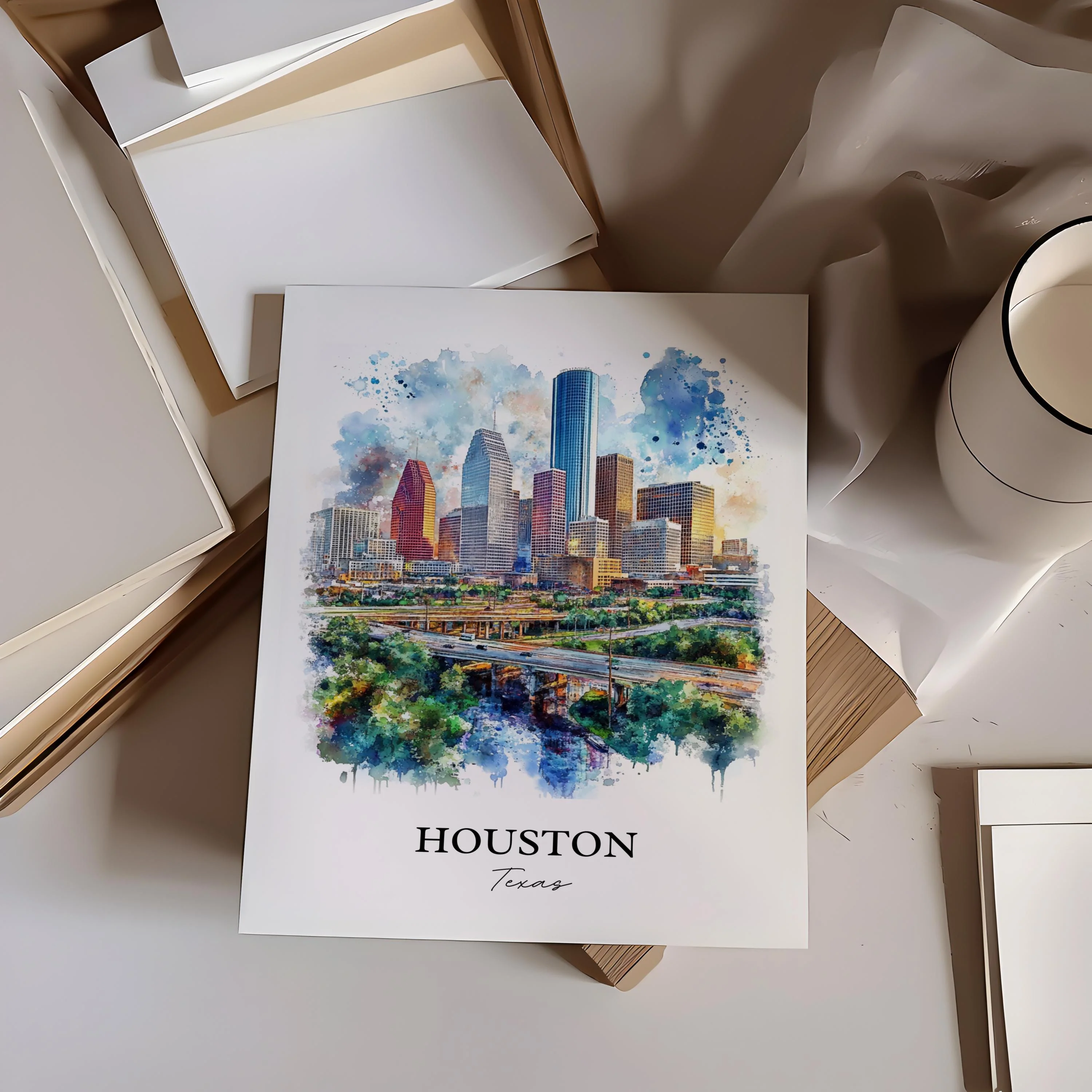 Houston, TX, USA – Watercolor Art Print - Image 6