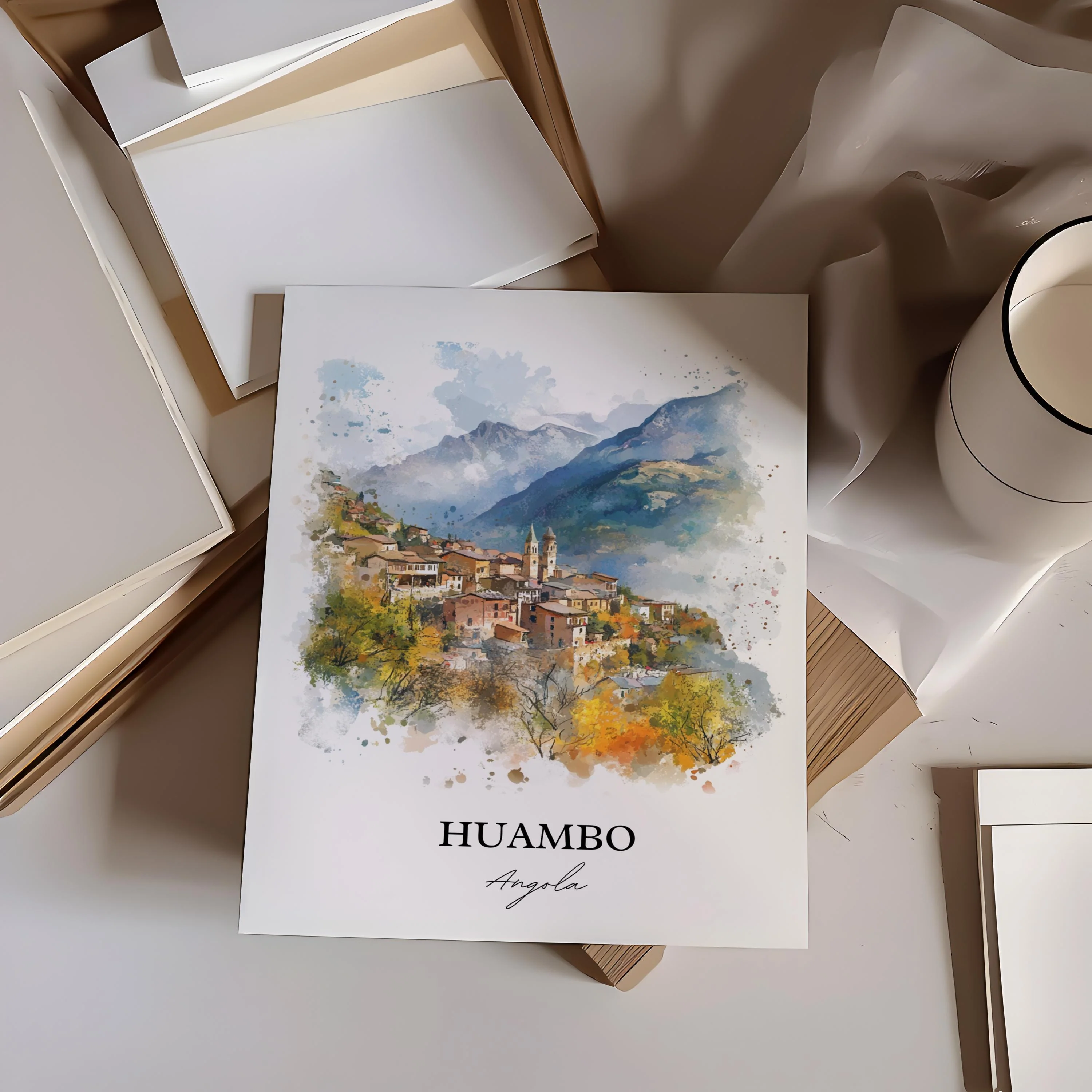 Huambo, Angola – Watercolor Art Print - Image 4