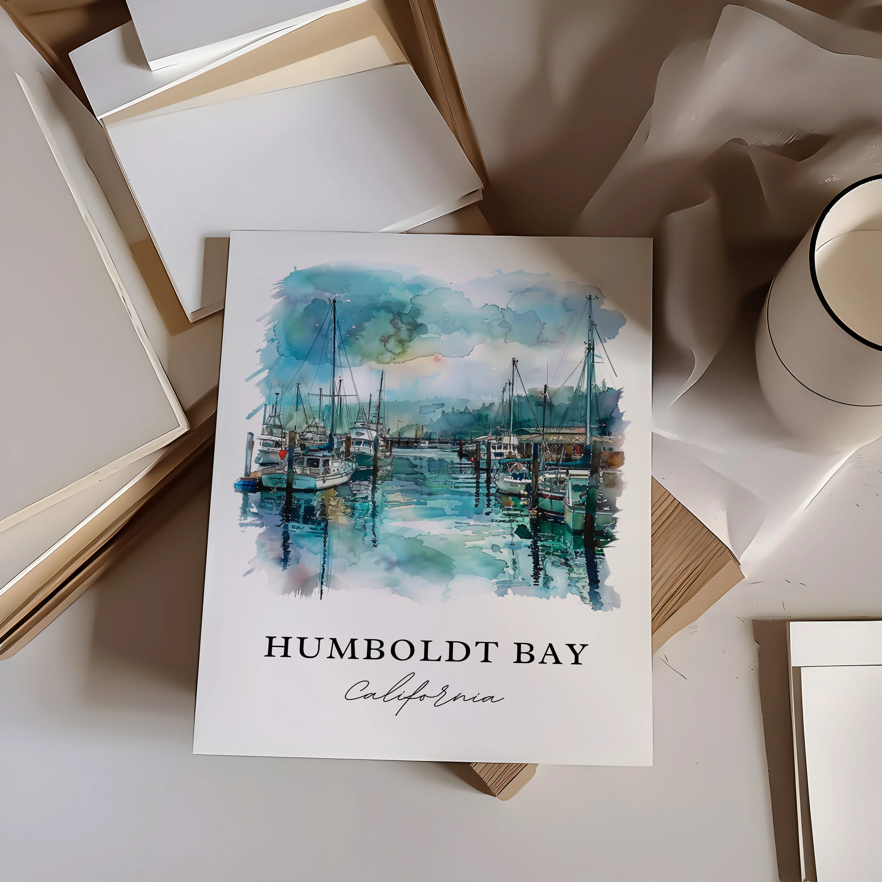 Humboldt Bay, California – Watercolor Art Print - Image 2