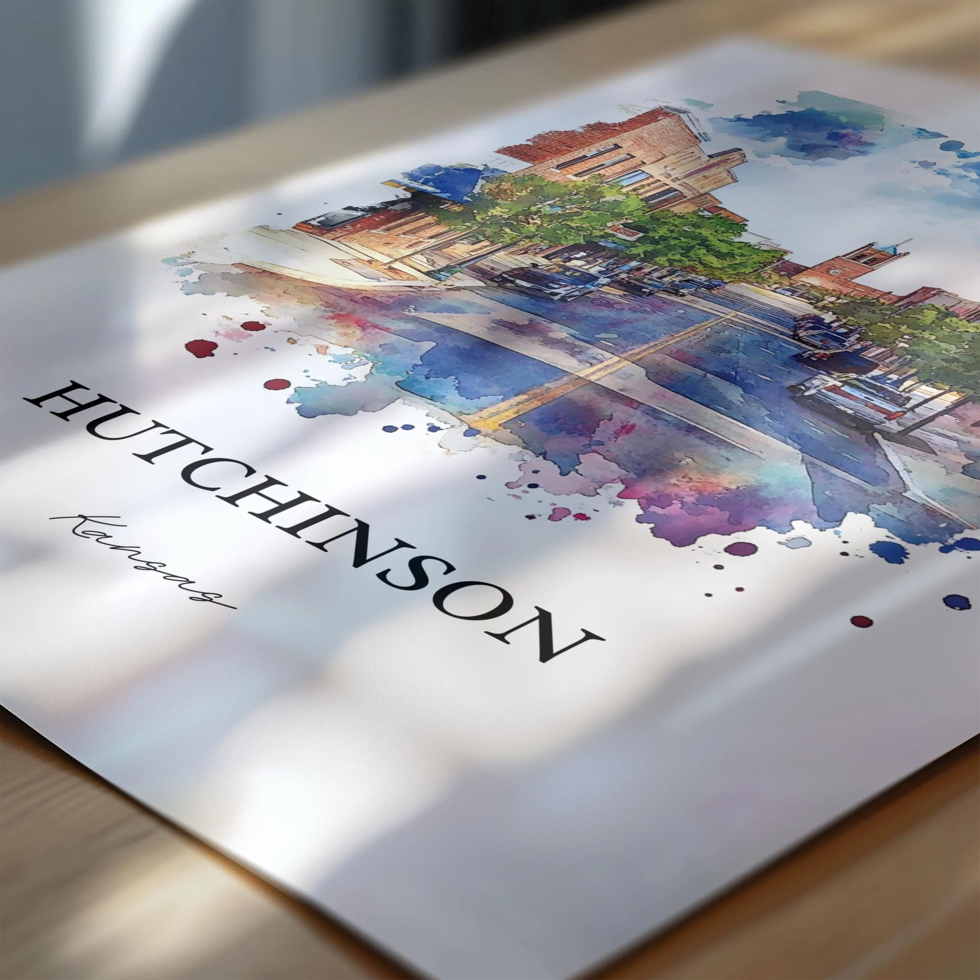 Hutchinson, Kansas, USA – Watercolor Art Print - Image 2