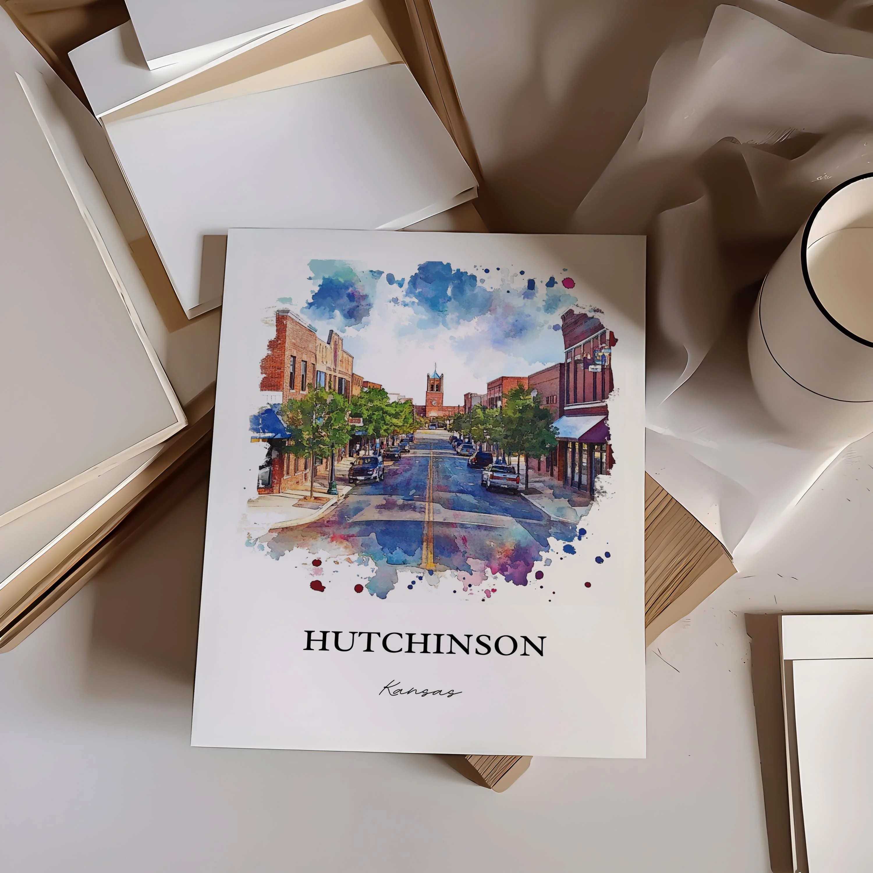 Hutchinson, Kansas, USA – Watercolor Art Print - Image 3