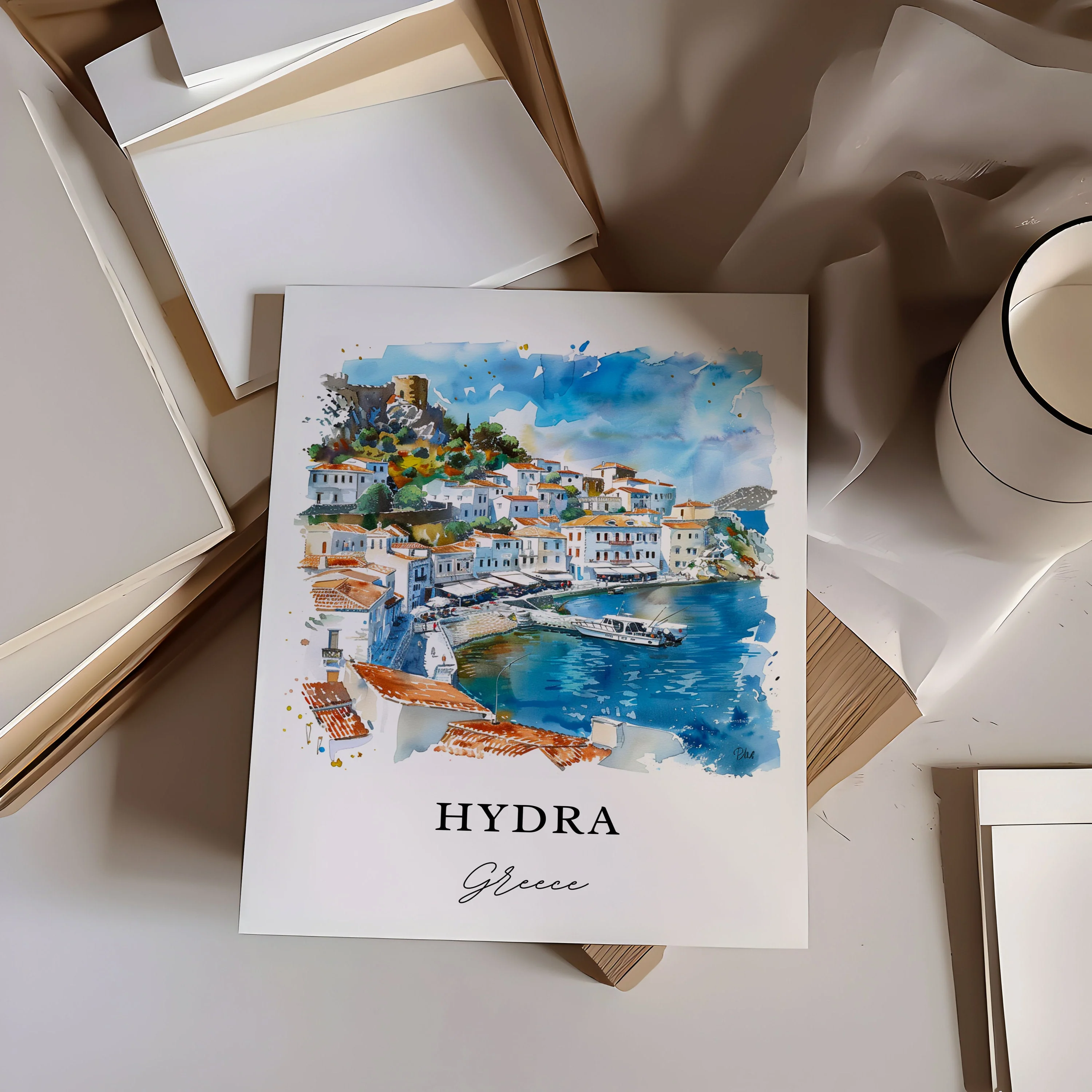 Hydra, Greece – Watercolor Art Print - Image 2