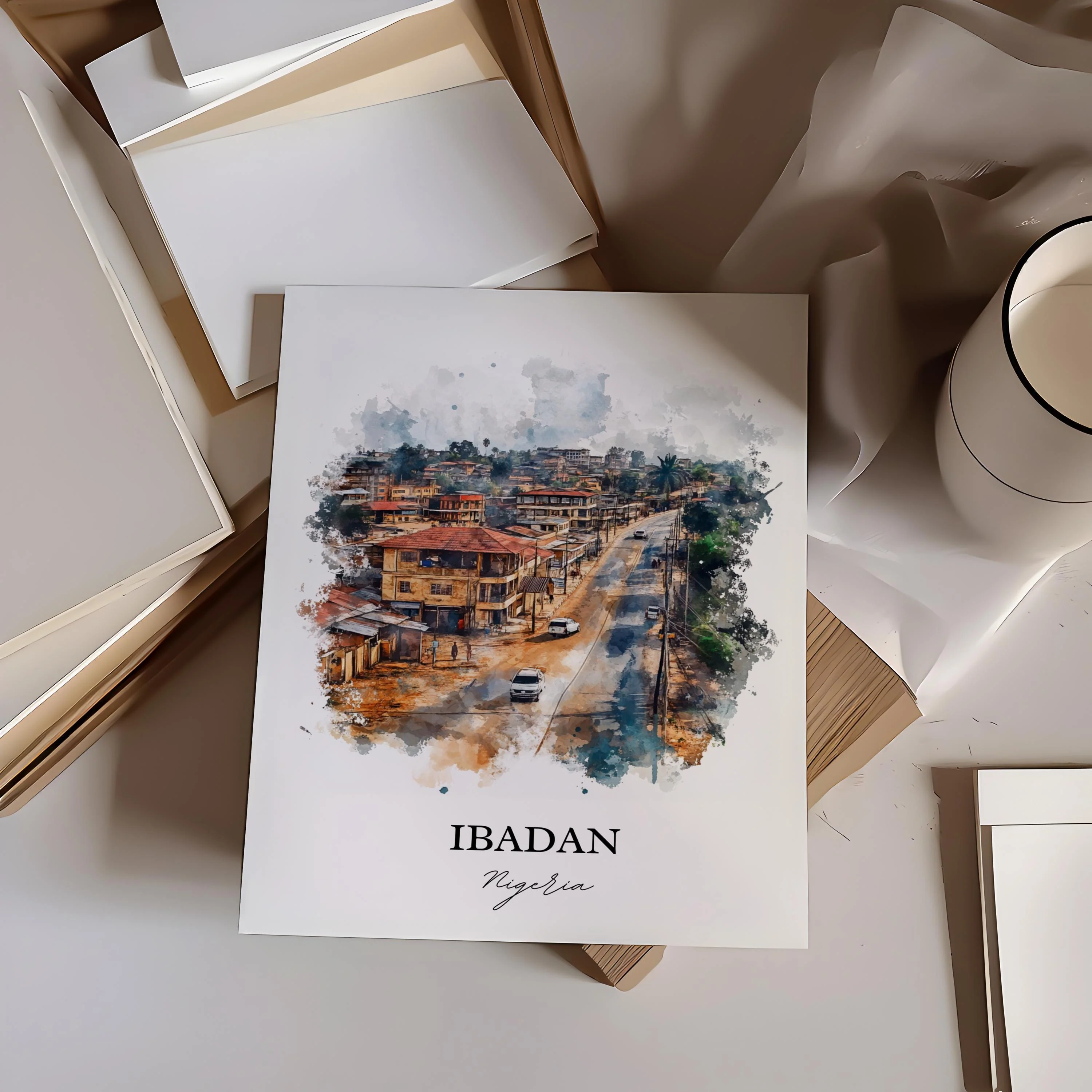 Ibadan, Nigeria – Watercolor Art Print - Image 6
