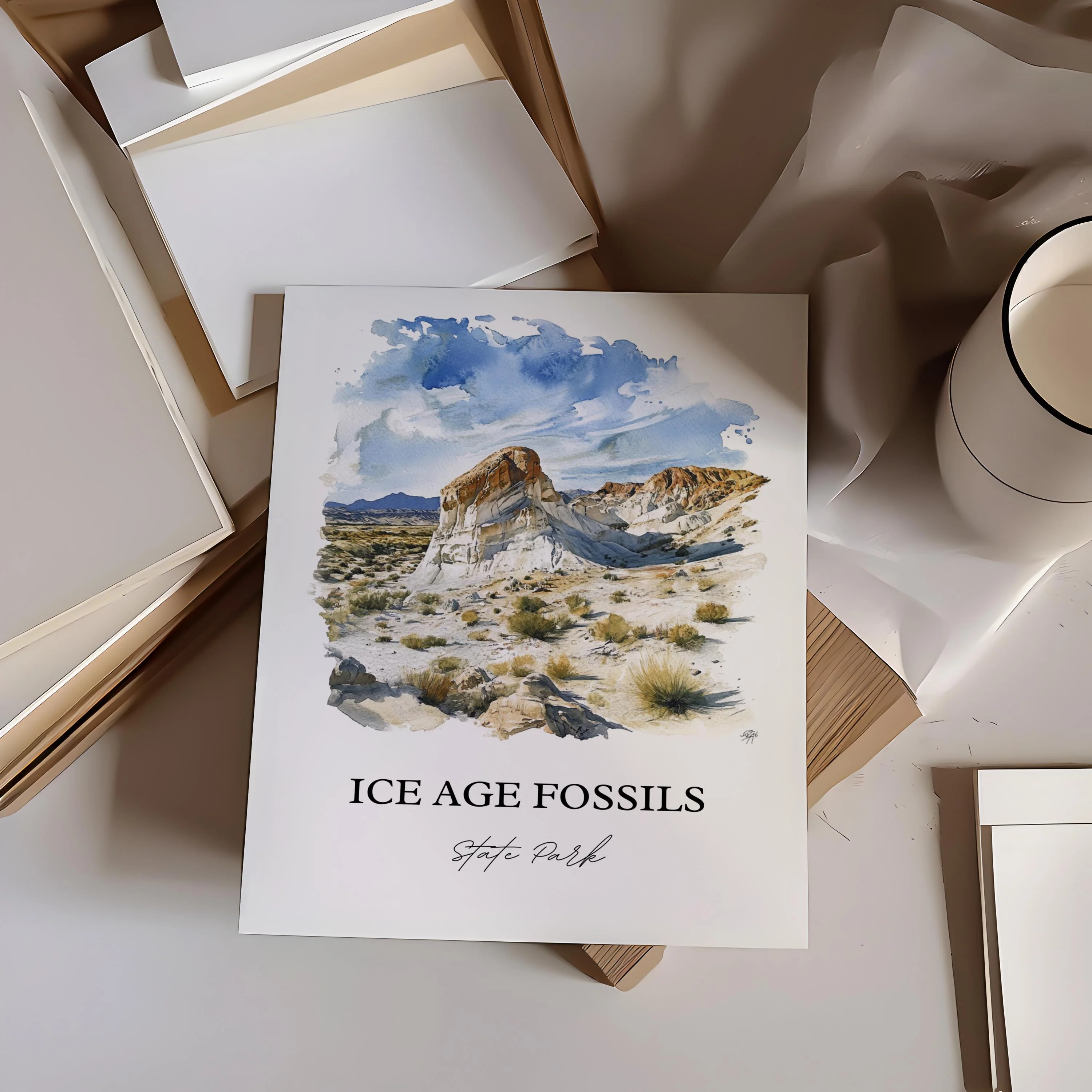 Ice Age Fossils Park, Nevada, USA – Watercolor Art Print - Image 5