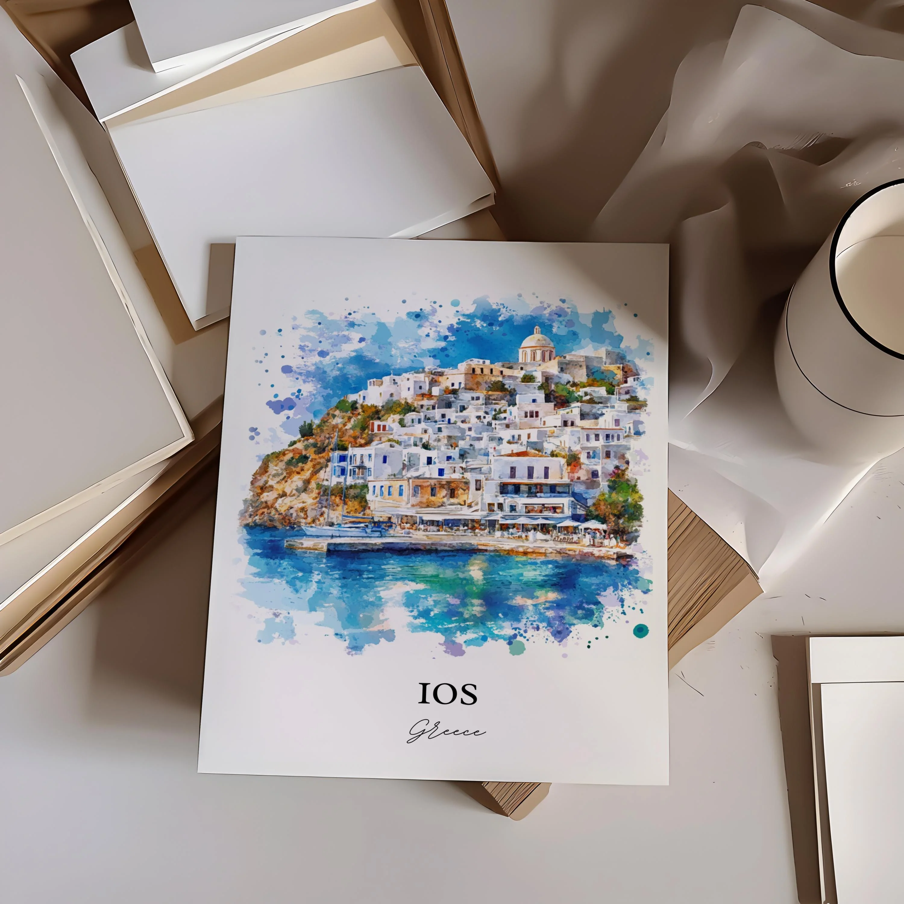 Ios, Greece – Watercolor Art Print - Image 3