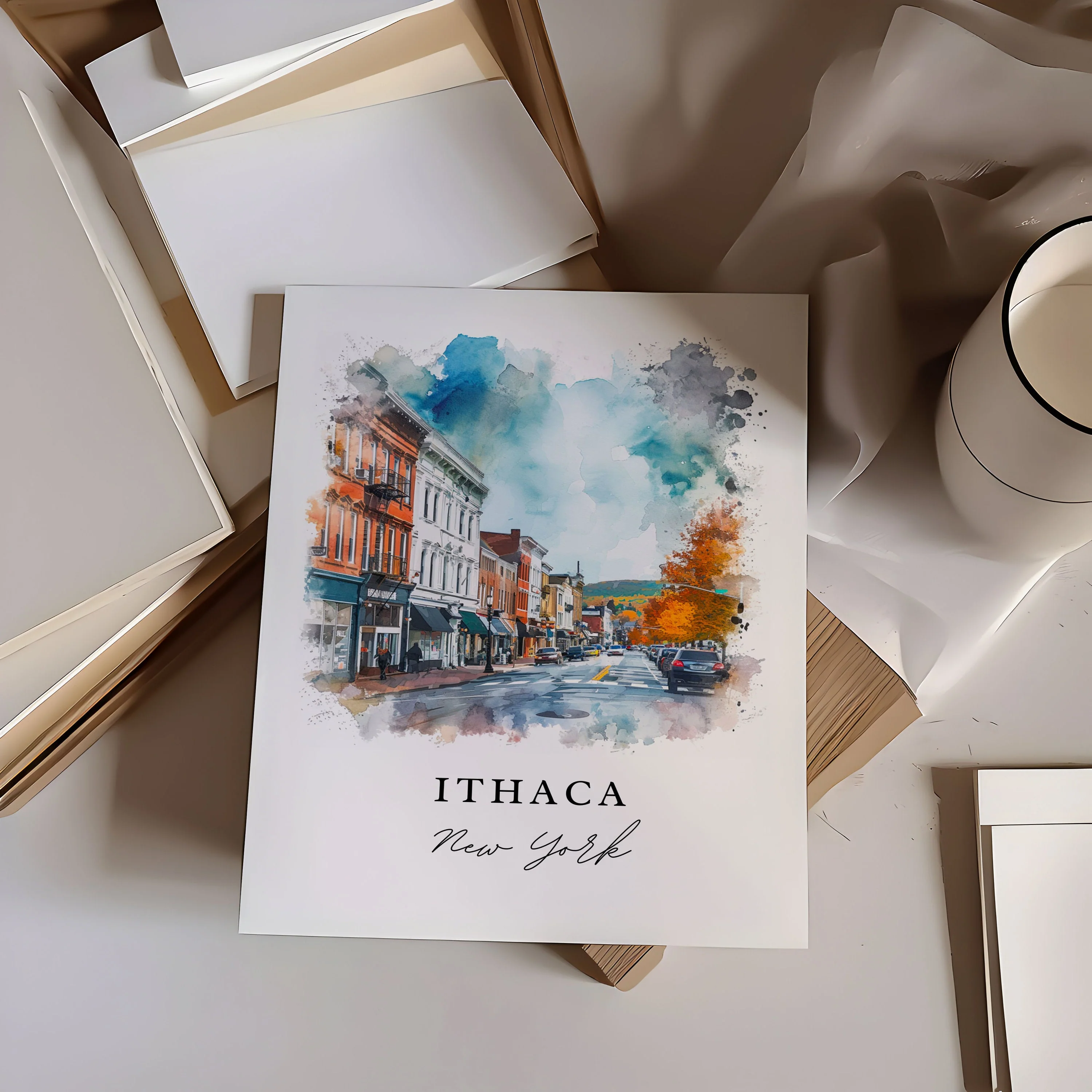 Ithaca, NY, New York – Watercolor Art Print - Image 2