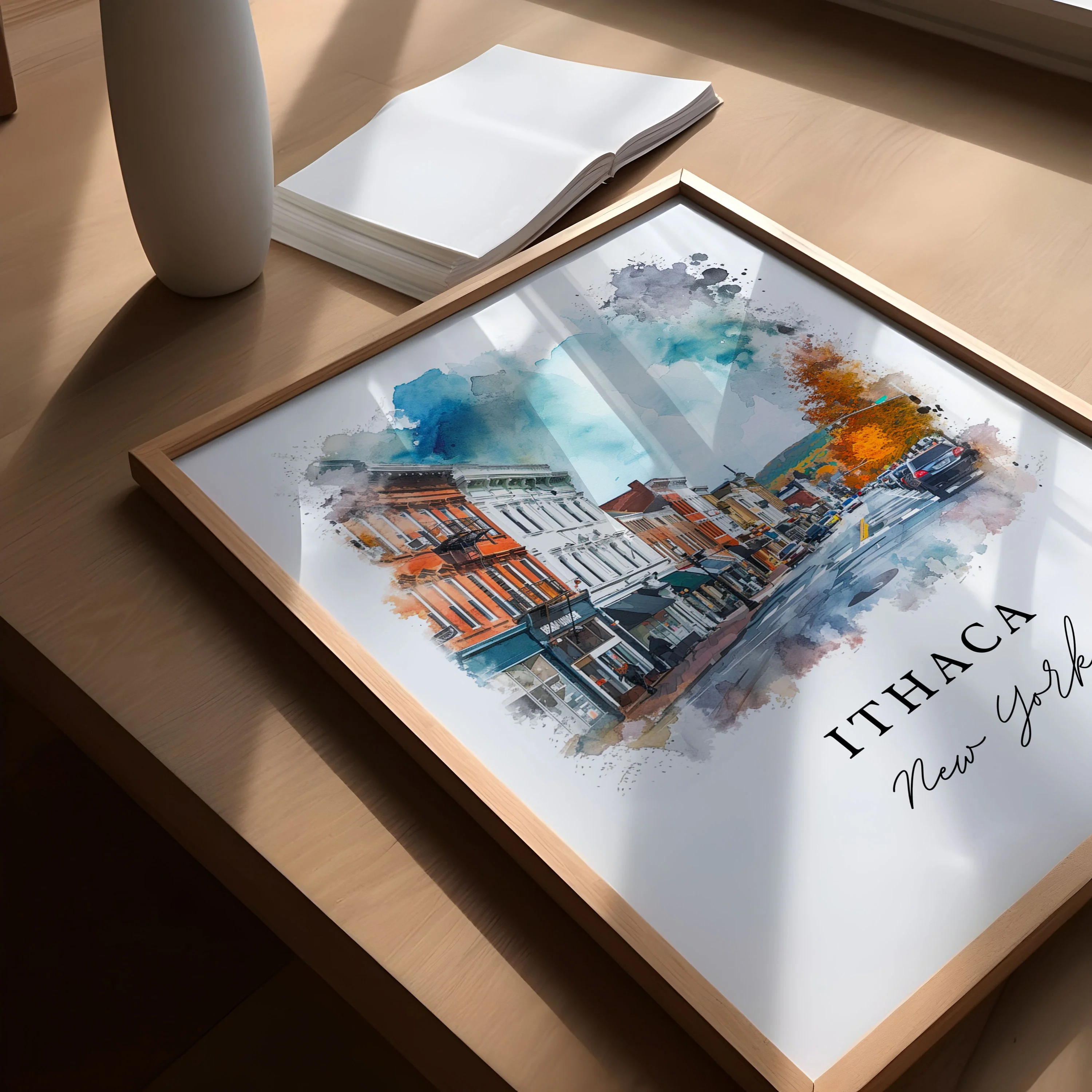Ithaca, NY, New York – Watercolor Art Print - Image 3