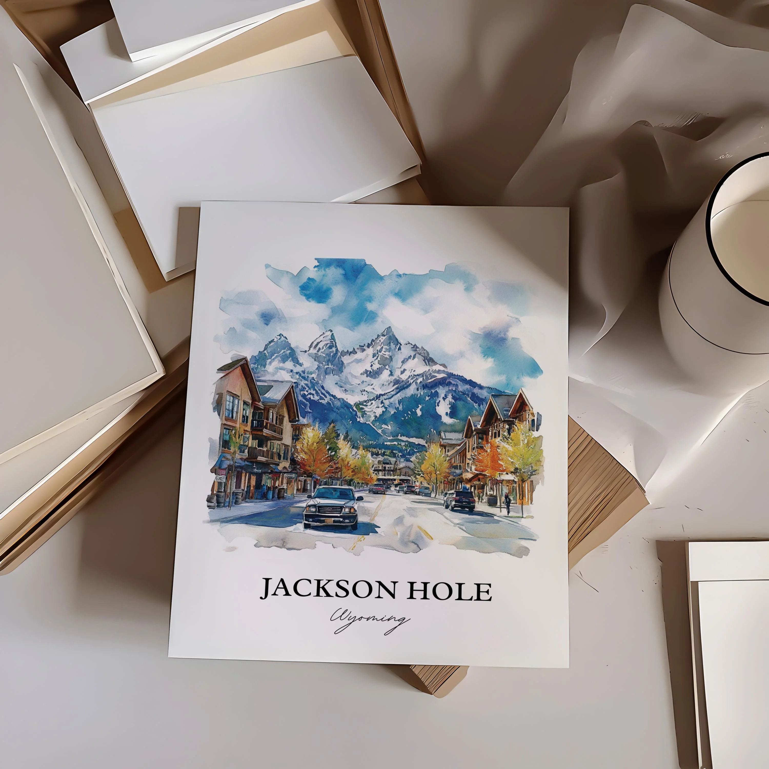 Jackson Hole, Wyoming, USA – Watercolor Art Print - Image 6