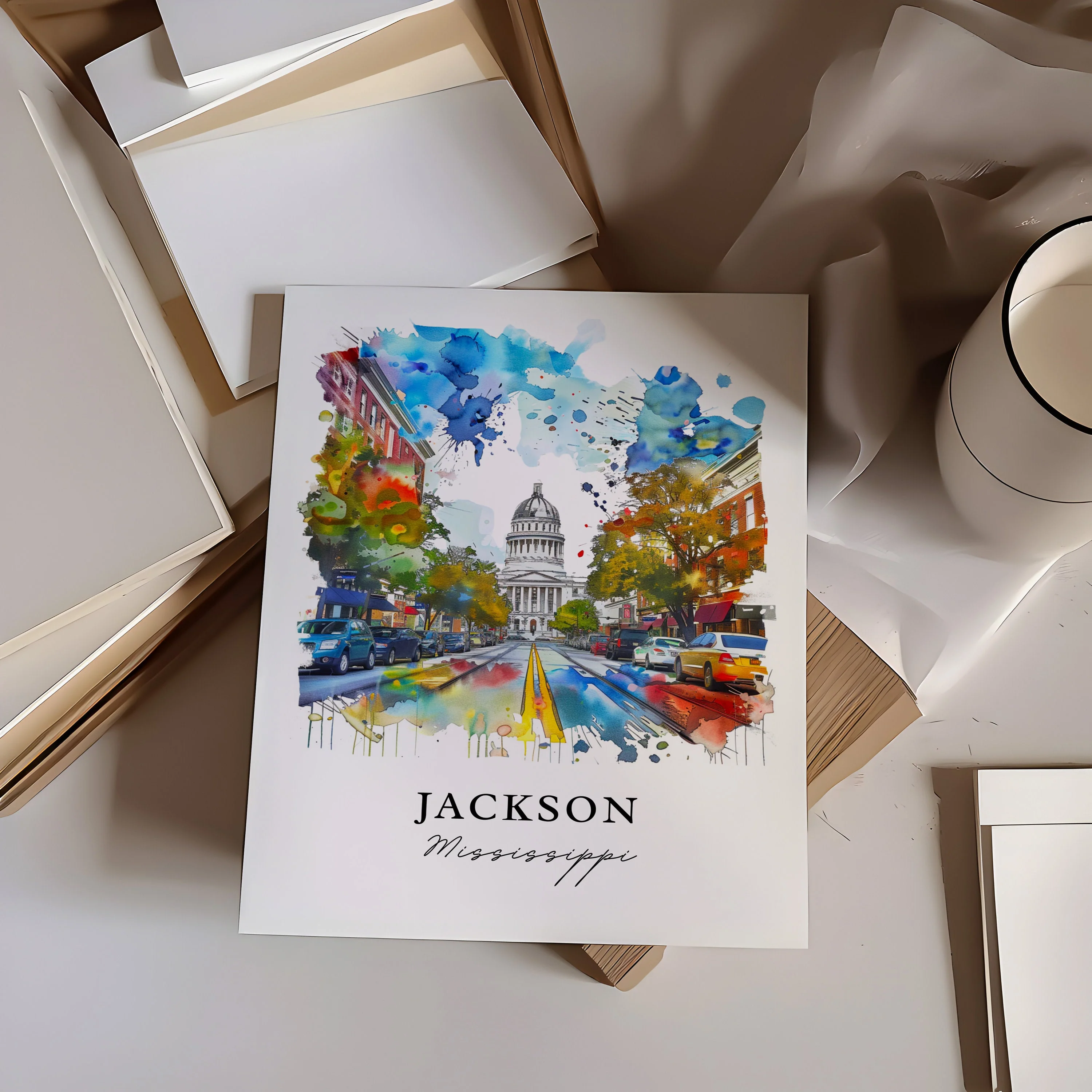 Jackson, Mississippi, Mississippi – Watercolor Art Print - Image 2