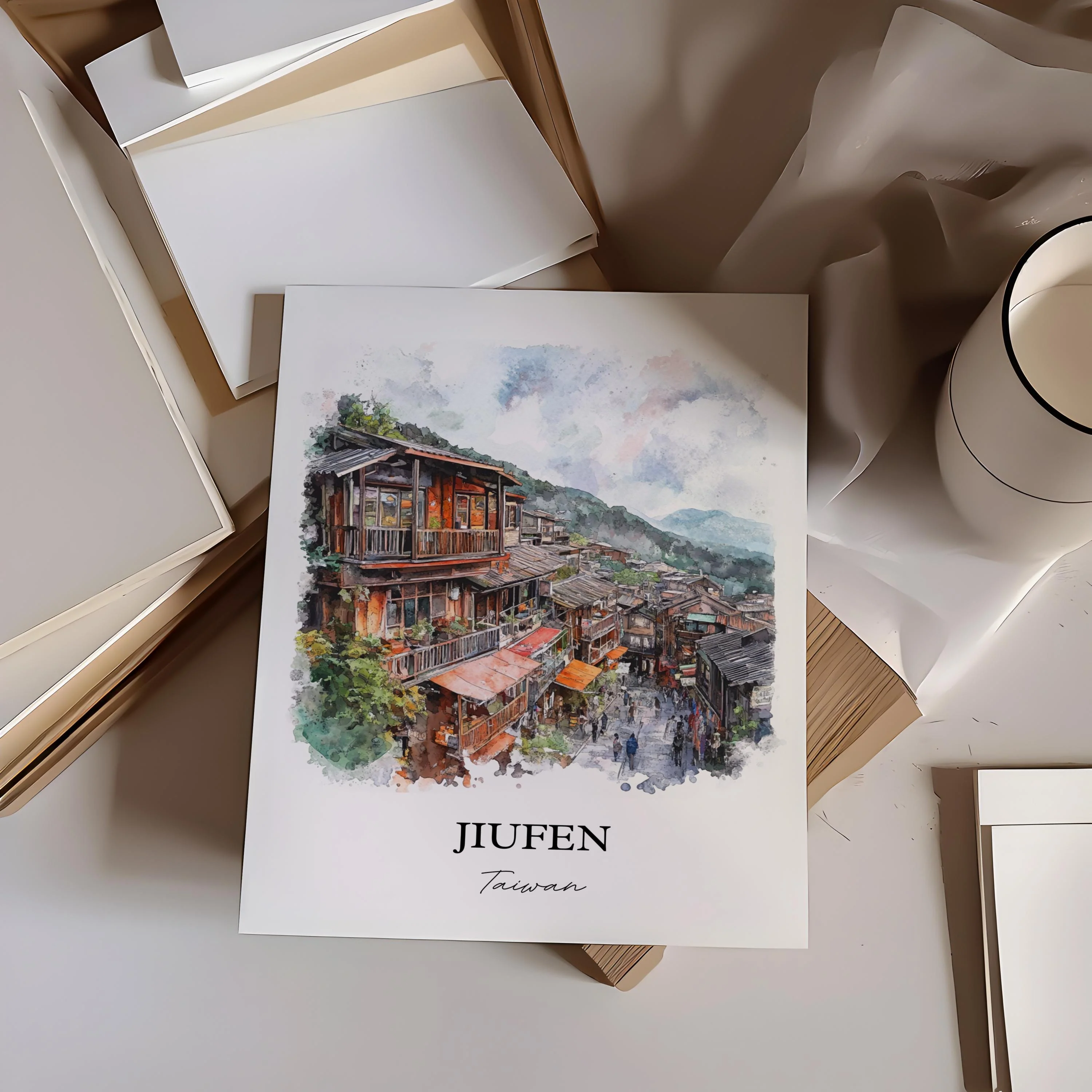 Jiufen, Taiwan – Watercolor Art Print - Image 5