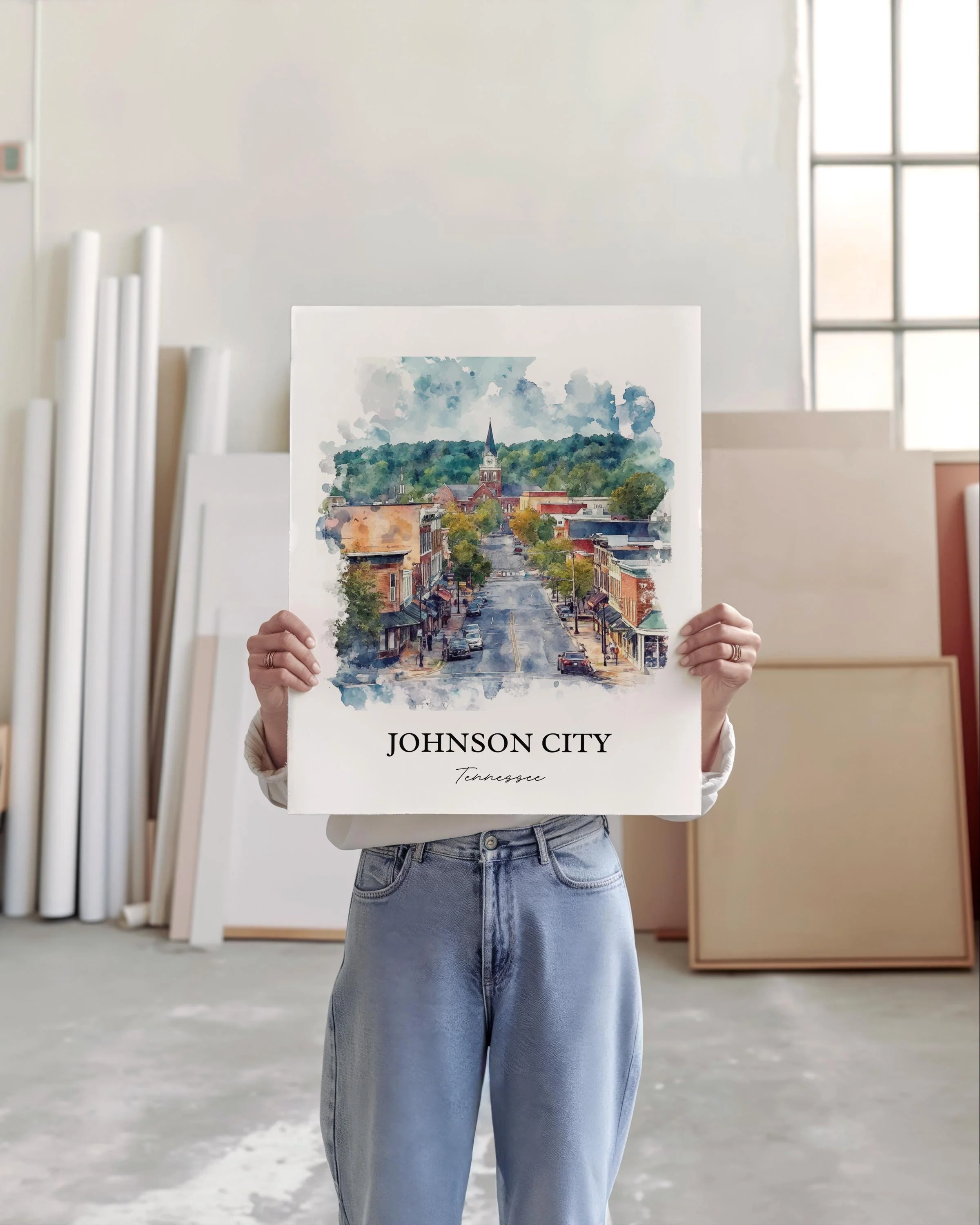 Johnson City, USA – Winged Deer Park Watercolor Art Print - Image 3